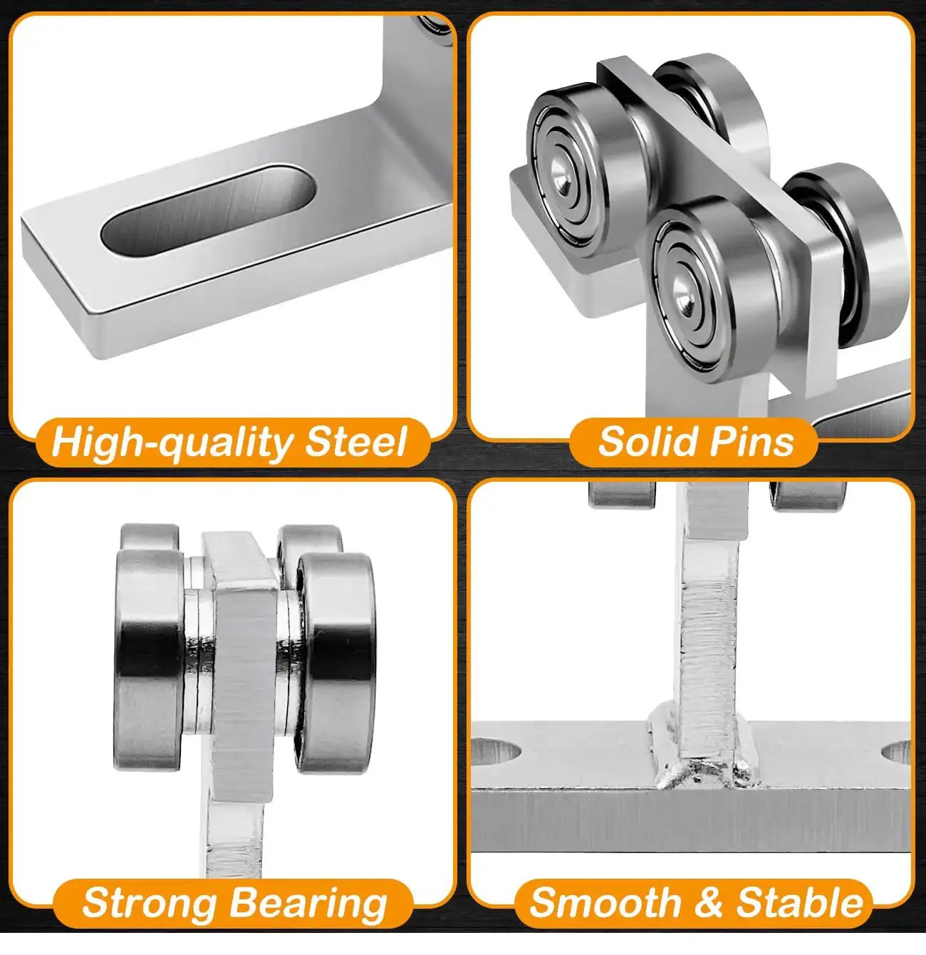 4 Wheel Trolley Assembly For 1-5/8 Inch Unistrut Channel Galvanized Steel Silent Operation key features close-up