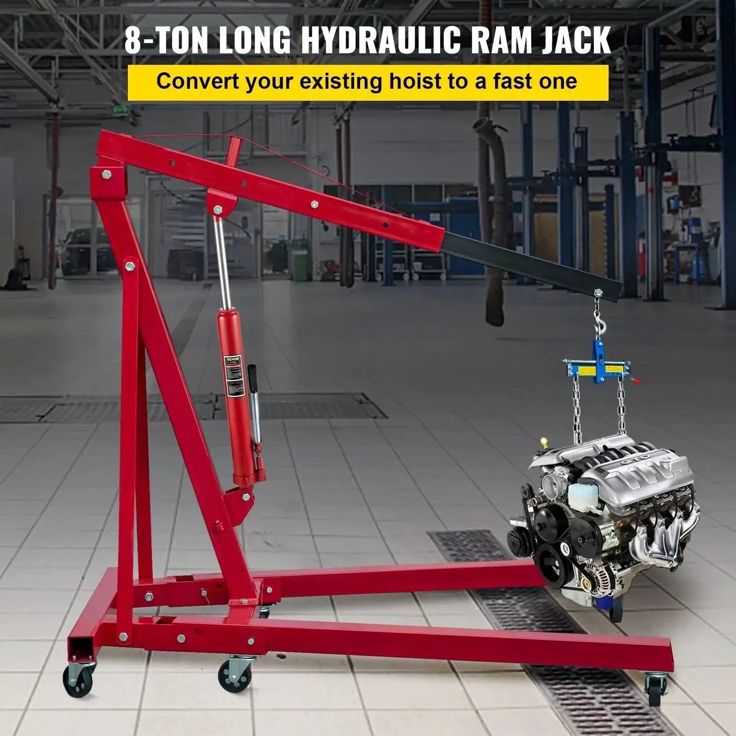 8 Ton Hydraulic Long Ram Jack With Clevis Base For Engine Hoists And Cranes lifting engine