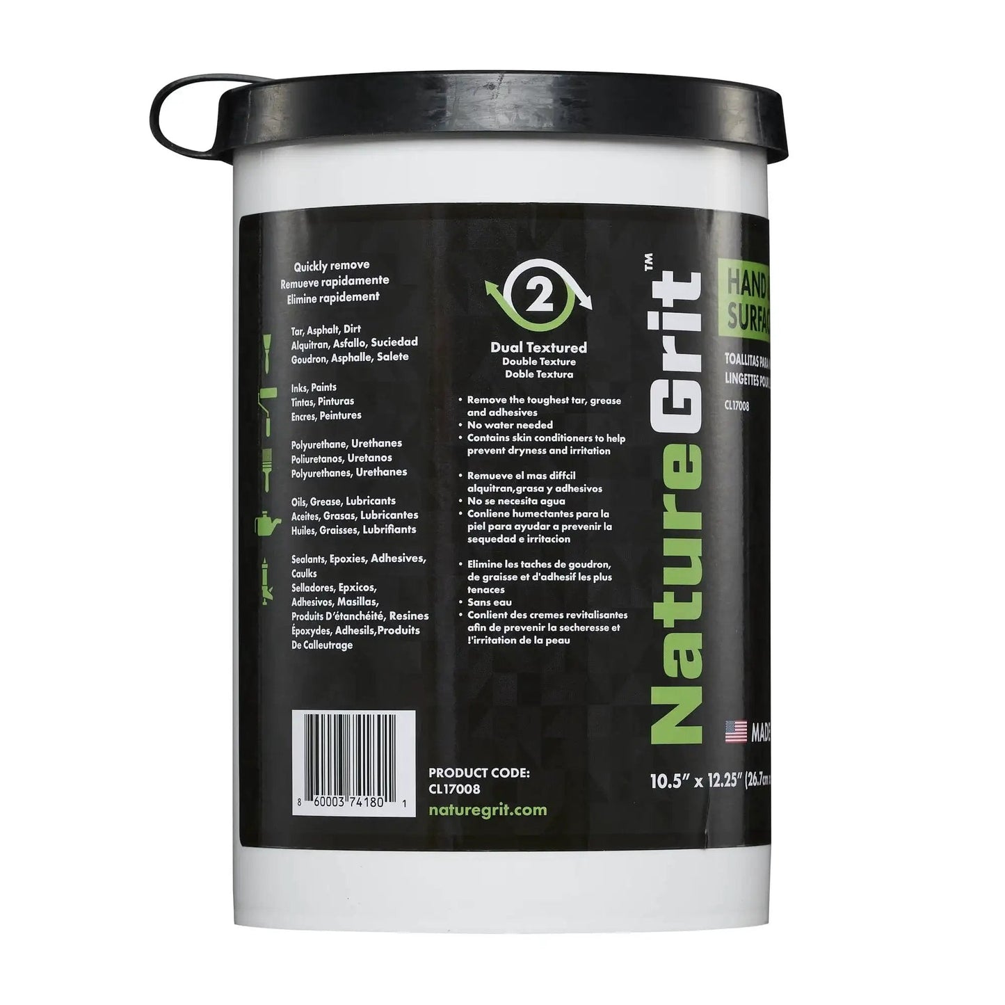 Mechanic Hand And Surface Wipes With Degreaser For Grime Removal Six Canisters in black and green packaging