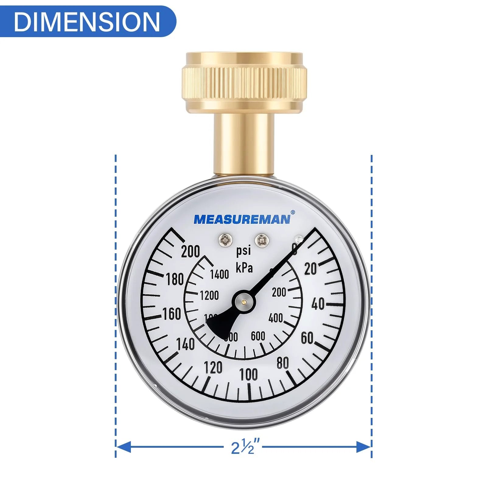 Water Pressure Gauge 0 To 200 PSI With Two And A Half Inch Dial And Three Quarter Inch Hose Thread Built Tough In A Waterproof Case