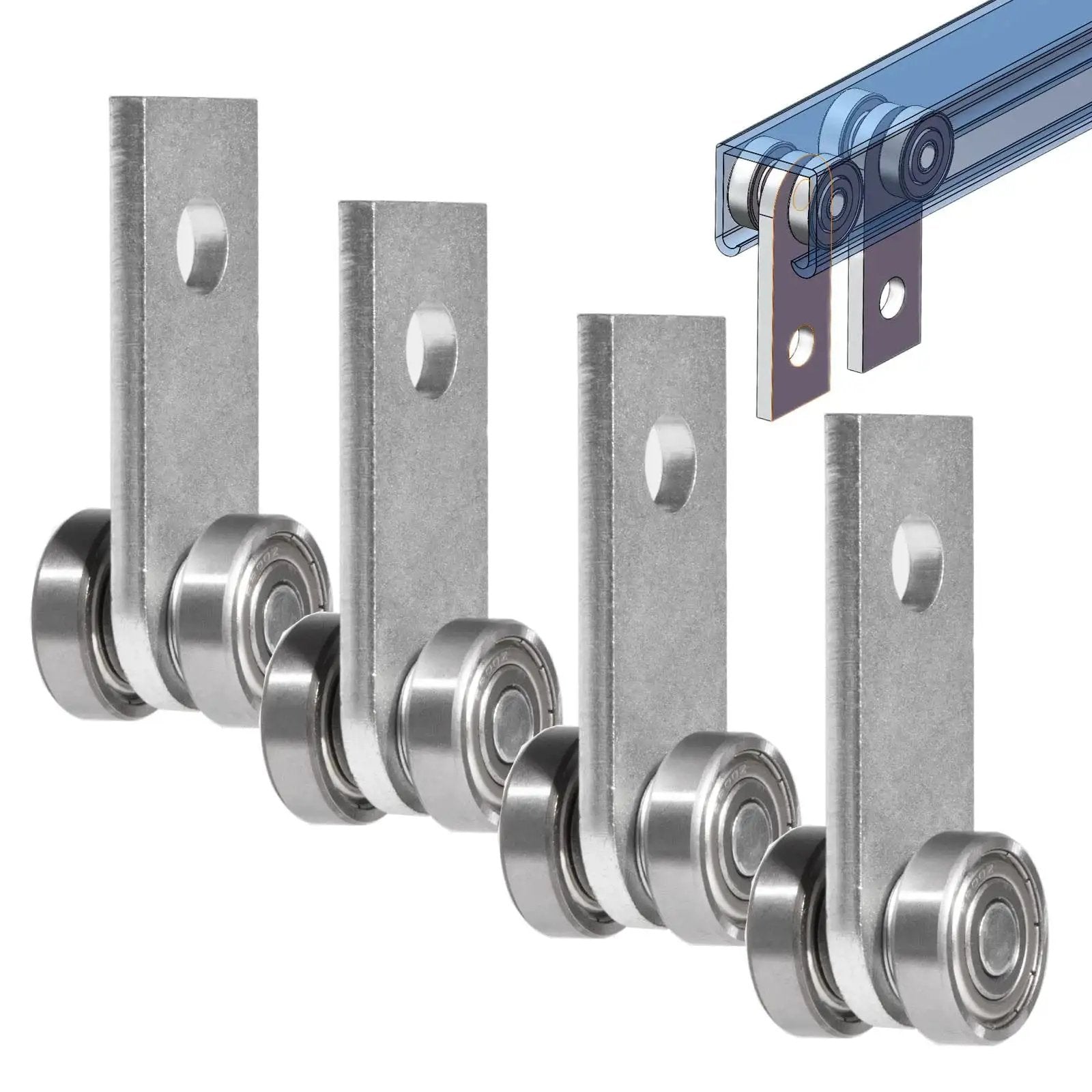 Heavy Duty Two Bearing Trolley Assembly Set For 1-5/8 Inch Wide Strut Channel Or Taller, galvanized hot rolled carbon steel, four pieces