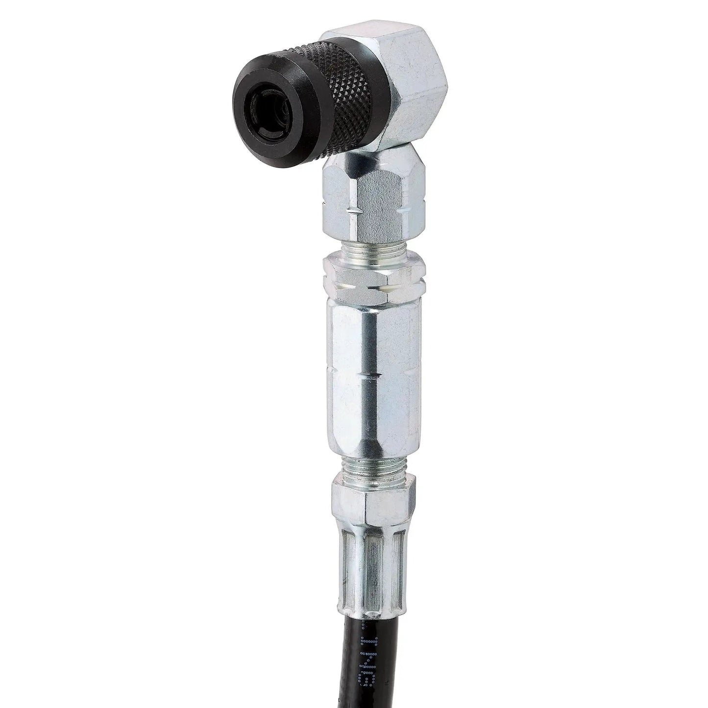 90 Degree Grease Gun Coupler With 18 Inch Flex Hose Threaded Inlet And Swivel Head For Hard To Reach Fittings 31mm Length Head Compatible