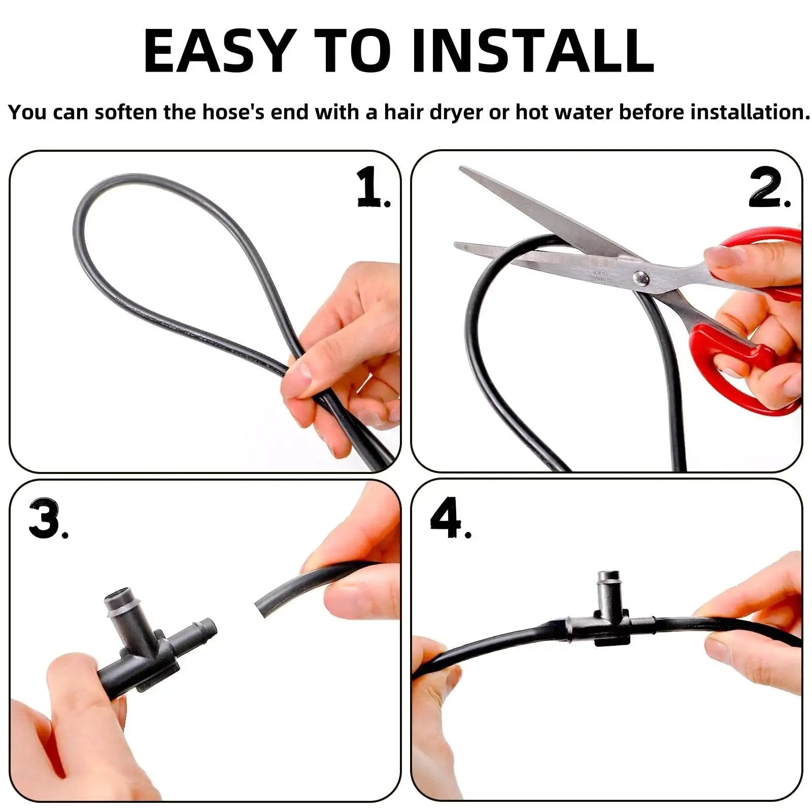 Steps showing installation of 159 Piece Vacuum Connector Kit With 32 Sizes Nylon Fittings for DIY repairs.
