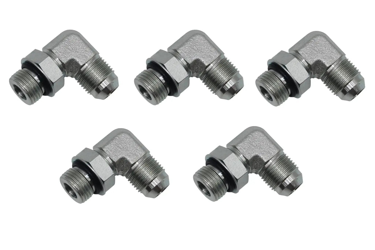Five Pack One Half Inch JIC 37 Degree Male To SAE ORB Male Hydraulic Corner Elbow Fittings For Fluid Power Systems Carbon Steel