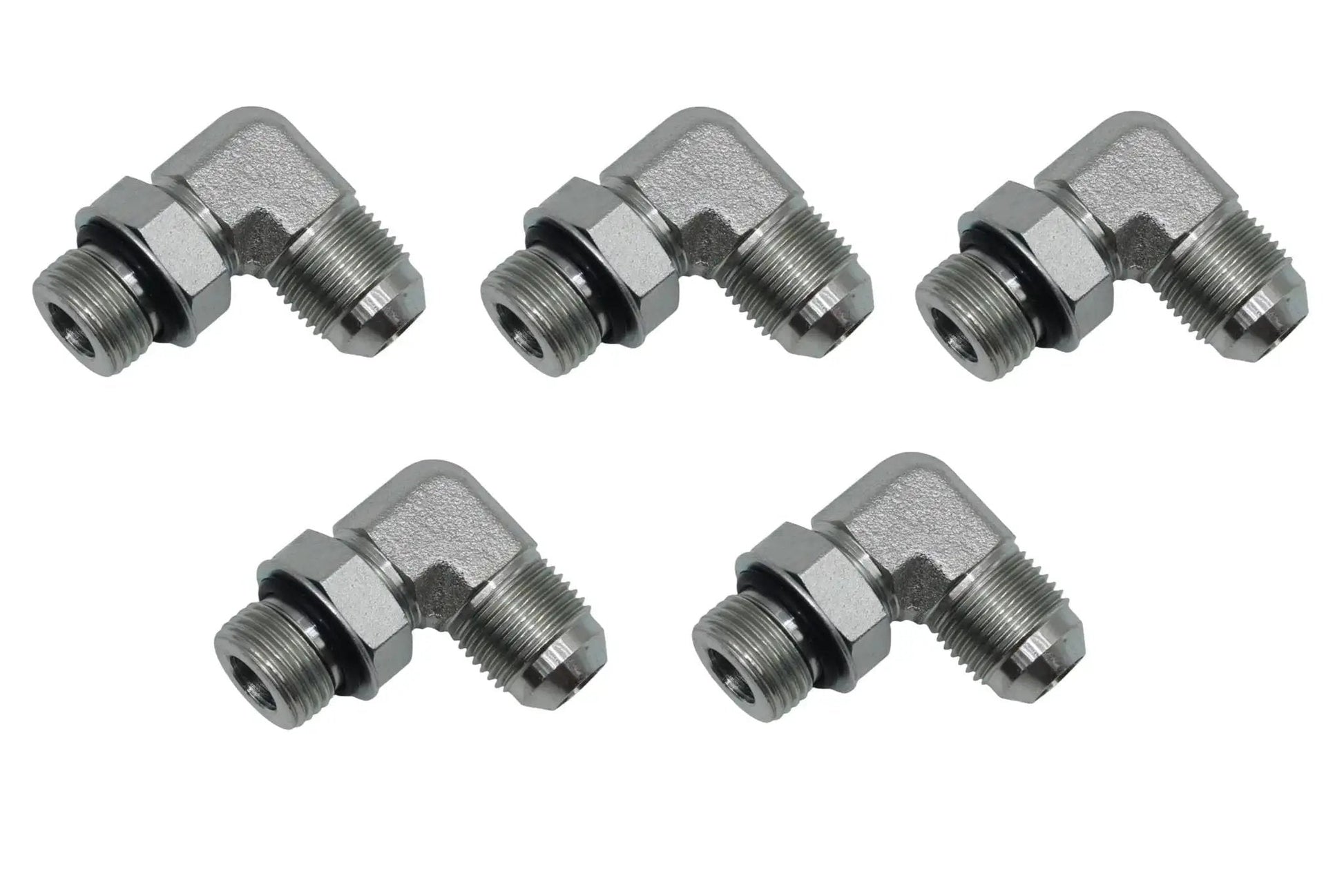 Five Pack One Half Inch JIC 37 Degree Male To SAE ORB Male Hydraulic Corner Elbow Fittings For Fluid Power Systems Carbon Steel