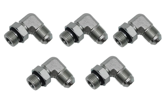 Five Pack One Half Inch JIC 37 Degree Male To SAE ORB Male Hydraulic Corner Elbow Fittings For Fluid Power Systems Carbon Steel