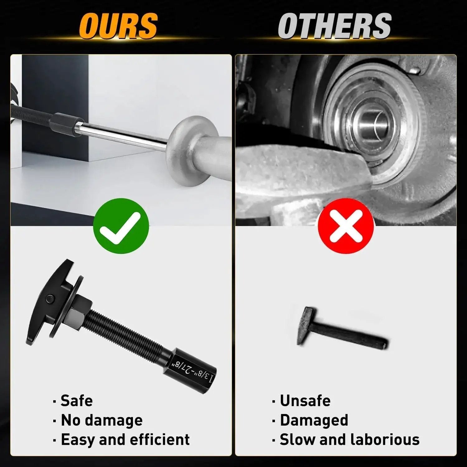 Comparison of Rear Axle Bearing Puller Set with Three Sizes for Easy Axle Bearing Removal versus traditional tool with safe and efficient handling
