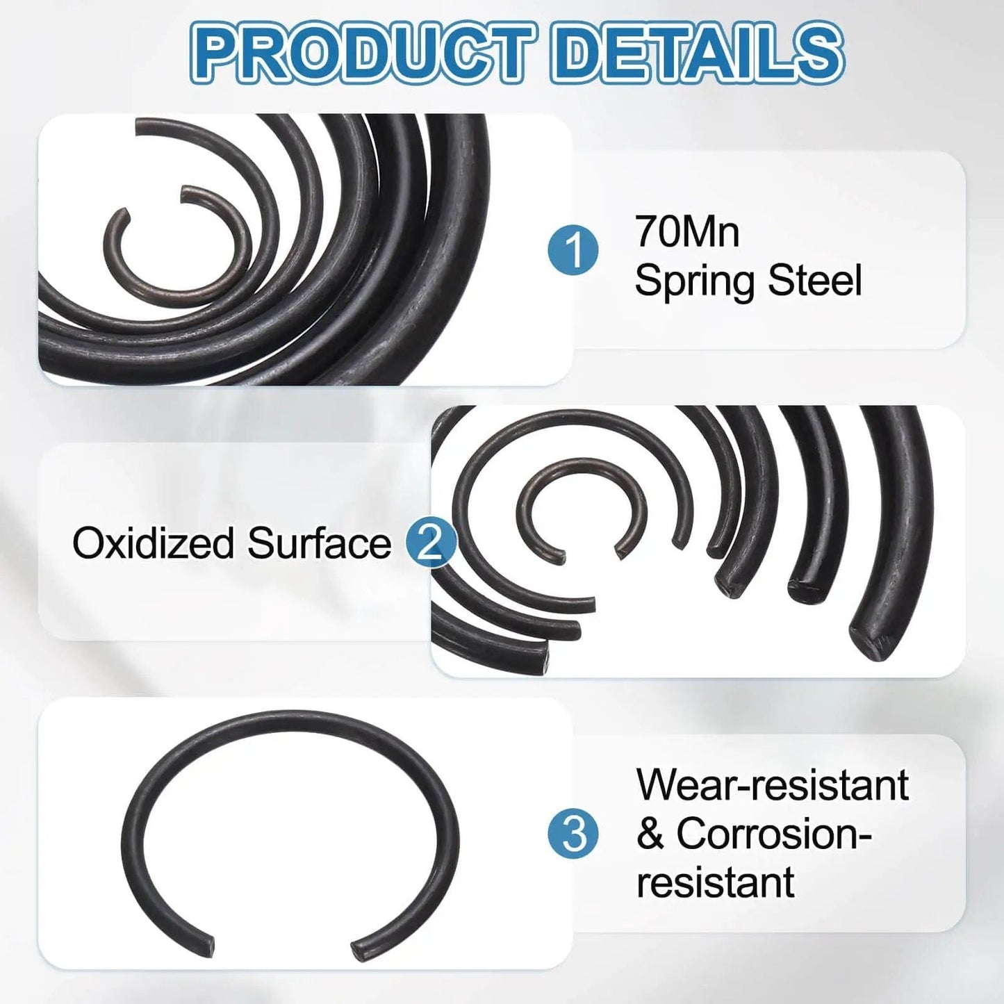 40Pcs Round Wire C Clips Set For 28mm Holes Heavy Duty Internal Snap Rings Retaining Rings Built From 70Mn Carbon Steel Black Oxidized Close-up
