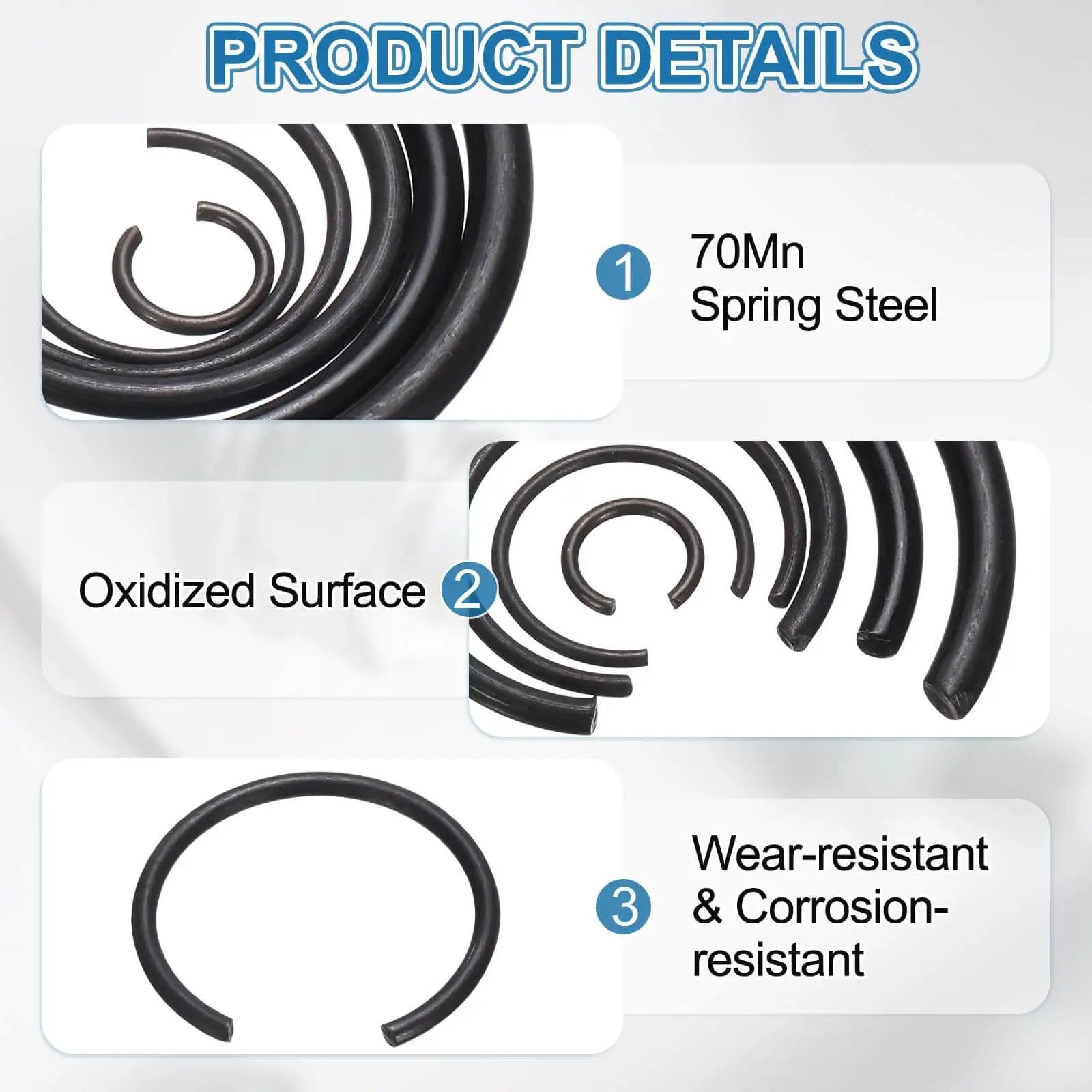 40Pcs Round Wire C Clips Set For 28mm Holes Heavy Duty Internal Snap Rings Retaining Rings Built From 70Mn Carbon Steel Black Oxidized Close-up