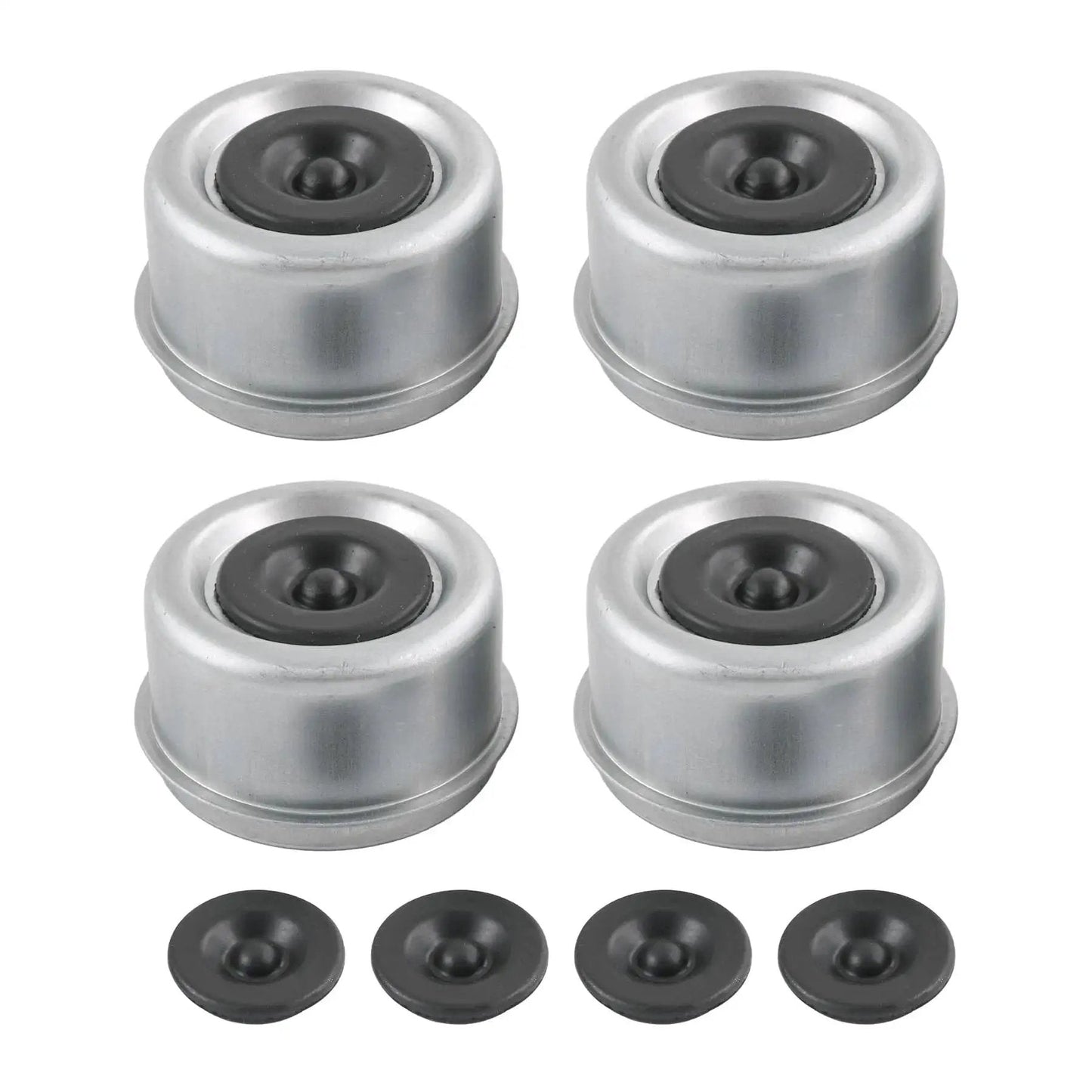 Four Pack 2.46 Inch Trailer Hub Bearing Dust Caps With Extra Rubber Plugs For Most 5200 To 6000 Pound Axles Dexter Axle Cup Grease Covers Heavy Duty Zinc Plated Carbon Steel Durable And Rust Resistant
