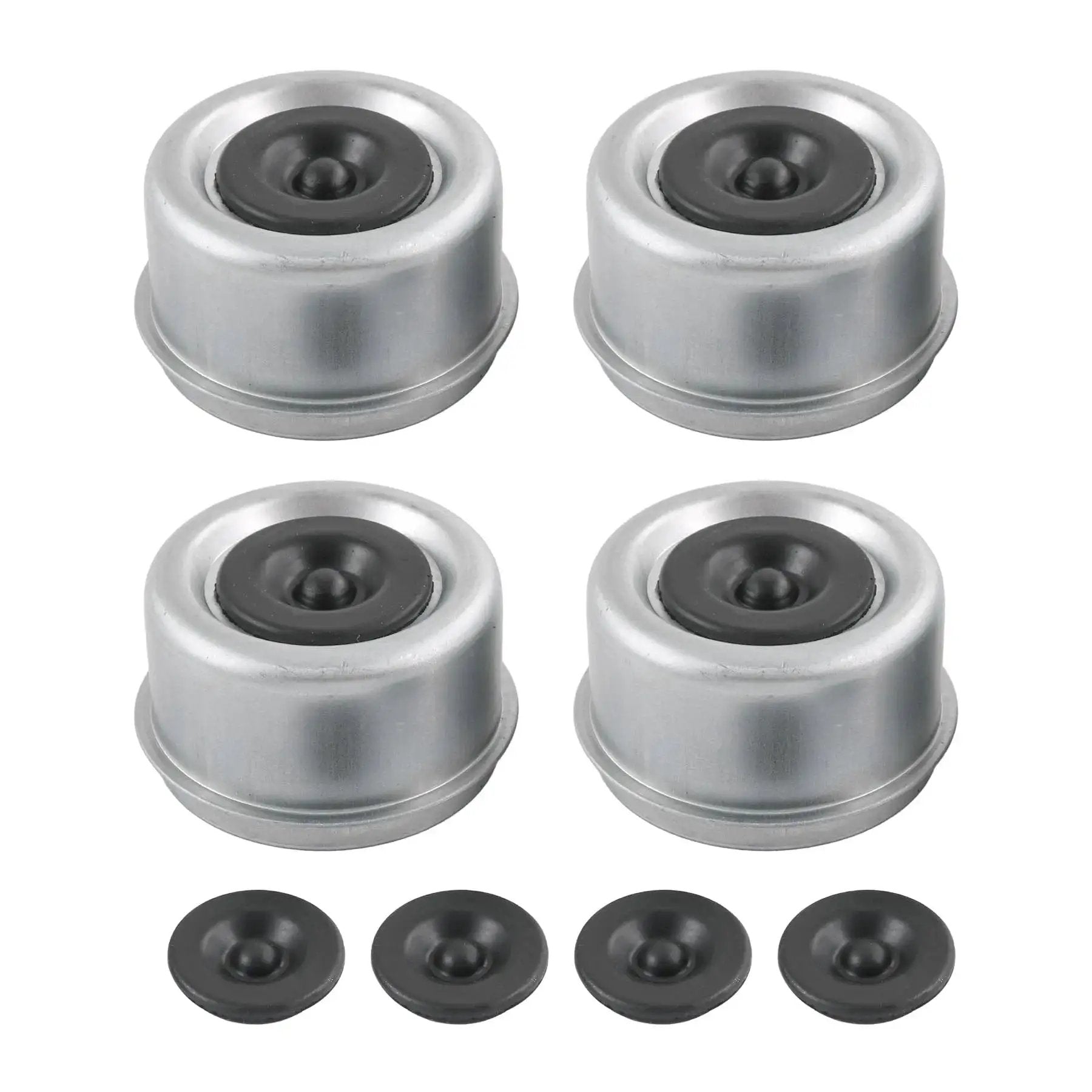 Four Pack 2.46 Inch Trailer Hub Bearing Dust Caps With Extra Rubber Plugs For Most 5200 To 6000 Pound Axles Dexter Axle Cup Grease Covers Heavy Duty Zinc Plated Carbon Steel Durable And Rust Resistant