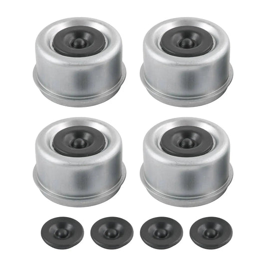 Four Pack 2.46 Inch Trailer Hub Bearing Dust Caps With Extra Rubber Plugs For Most 5200 To 6000 Pound Axles Dexter Axle Cup Grease Covers Heavy Duty Zinc Plated Carbon Steel Durable And Rust Resistant