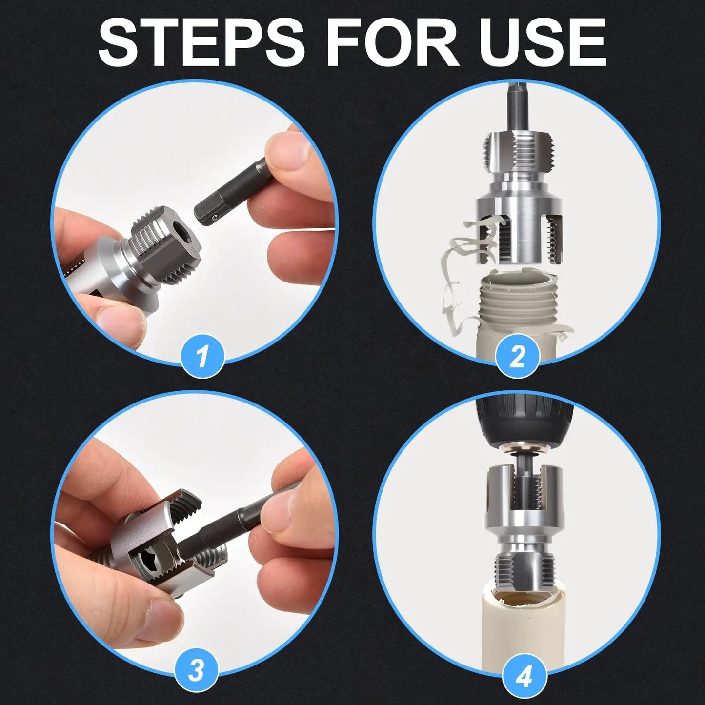 Steps for using Dual Function PVC Pipe Threader Kit For Internal And External Threading In One Half Inch Three Quarter Inch And One Inch Pipes