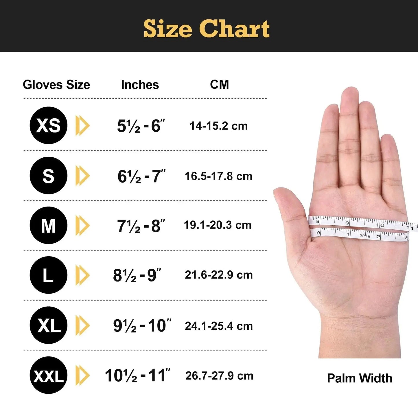 Heavy Duty Black Nitrile Gloves 8 Mil Diamond Texture Powder Free Food Safe 1000 size chart with hand measurement guide