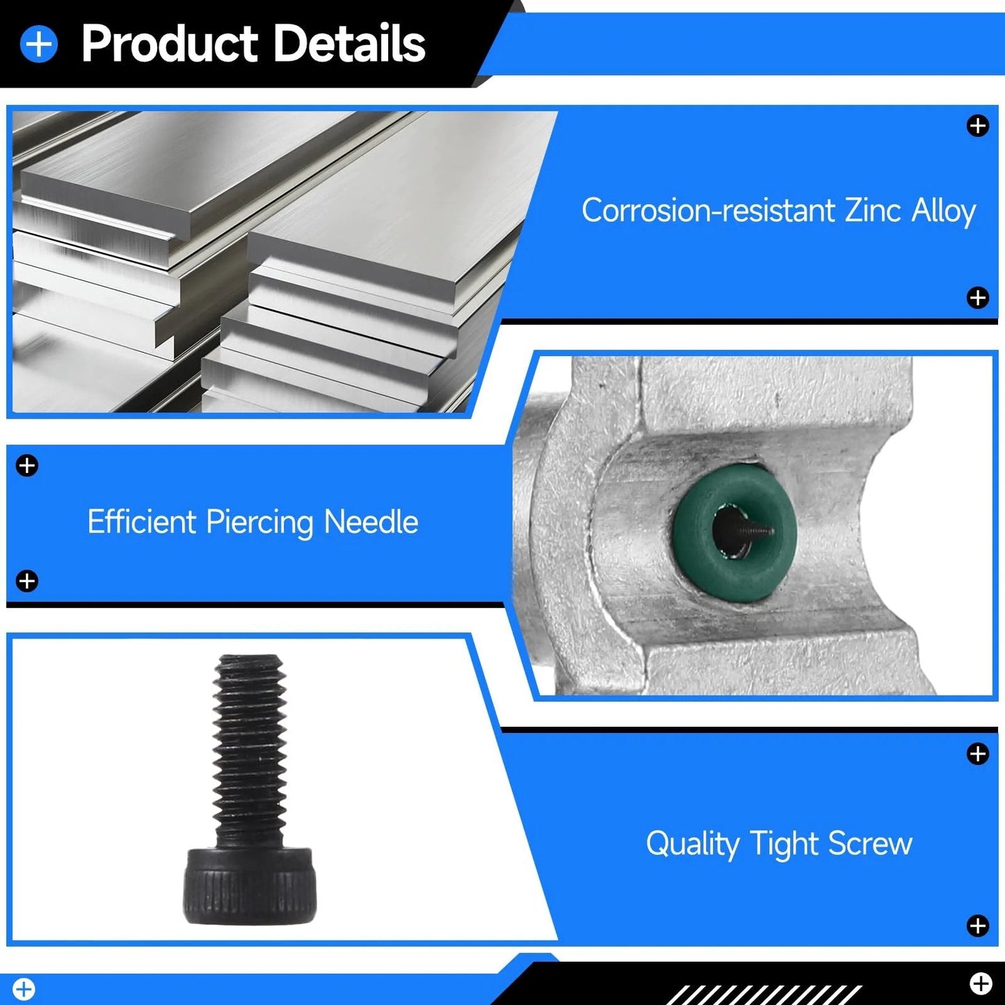 Bullet Piercing Valve Kit For Refrigeration And HVAC 10 Pcs BPV31 Replacement Valves, highlighting zinc alloy, needle, and screw