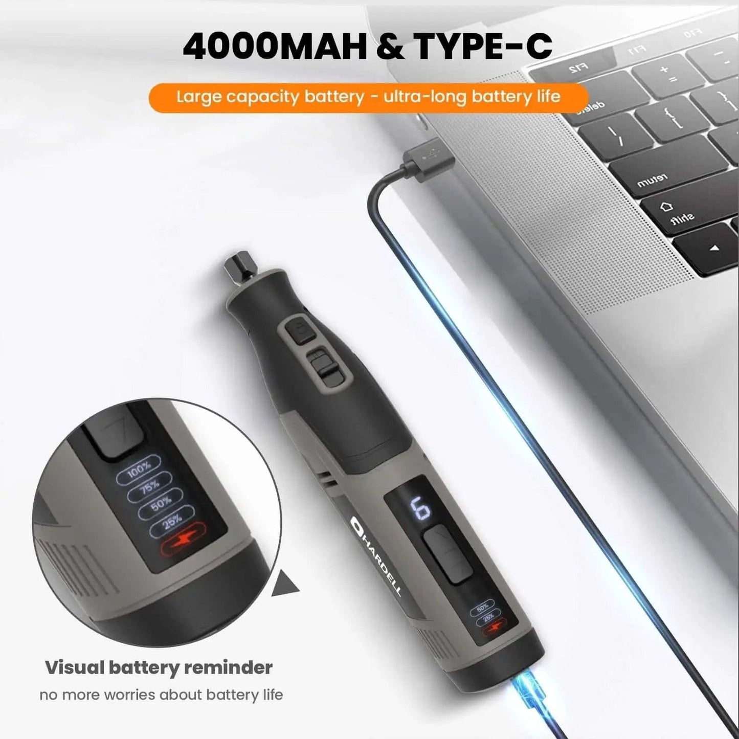 Powerful 4V Cordless Rotary Tool Kit With 80Pcs Accessories 4000mAh Battery 6 Speeds From 8000 To 28000 RPM With Digital Display