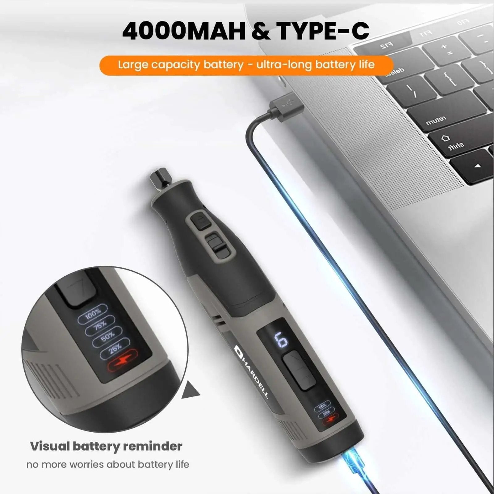 Powerful 4V Cordless Rotary Tool Kit With 80Pcs Accessories 4000mAh Battery 6 Speeds From 8000 To 28000 RPM With Digital Display