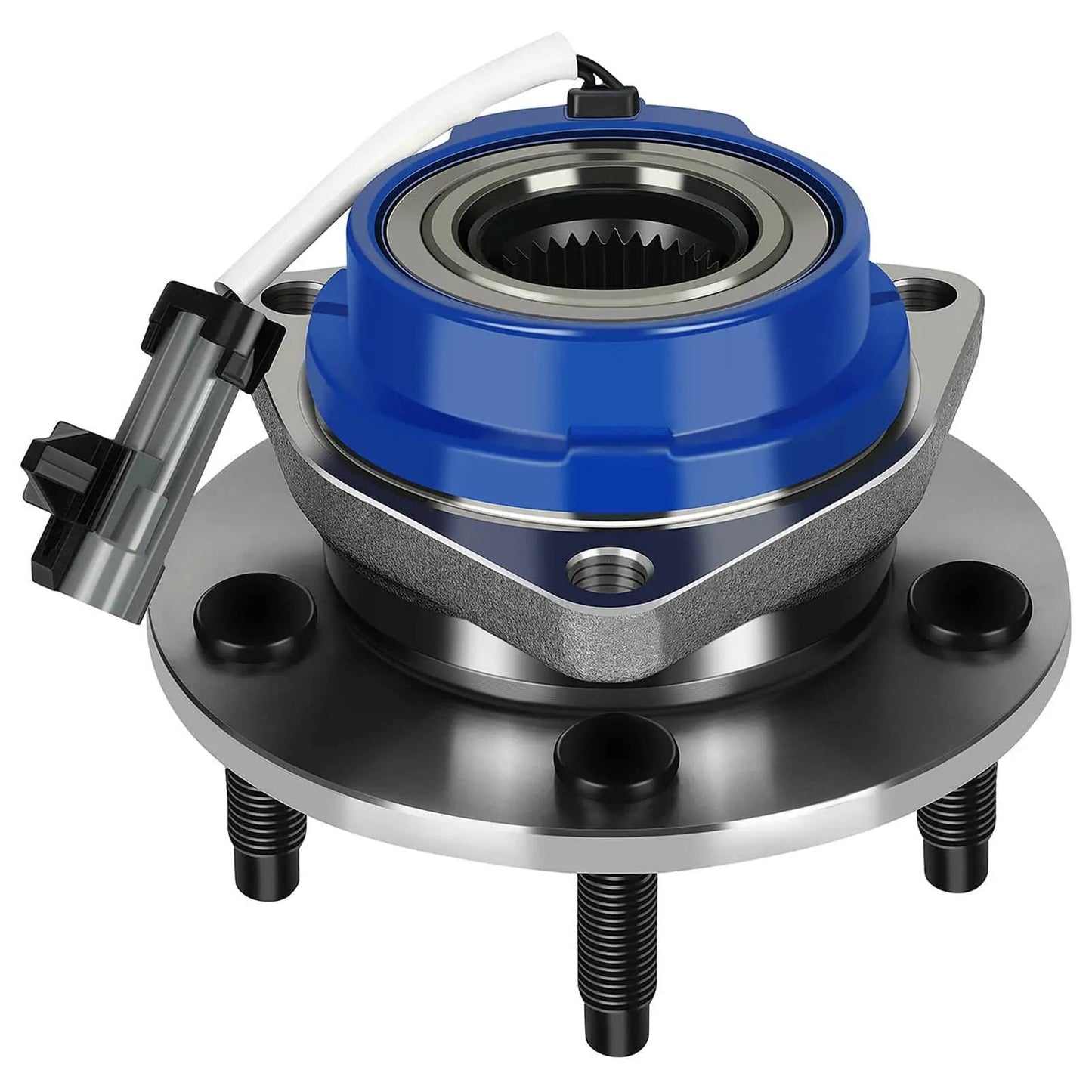 Front Wheel Hub Bearing Assembly 5 Lug With ABS OE 513179 Direct Fit for GM models, featuring a blue and silver design with sensor connection.