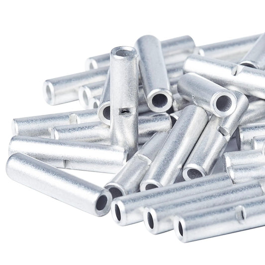Non Insulated Butt Connectors for 22 to 16 AWG, 100 Pc Pack, Bare Copper Crimp Splice Terminals in a pile