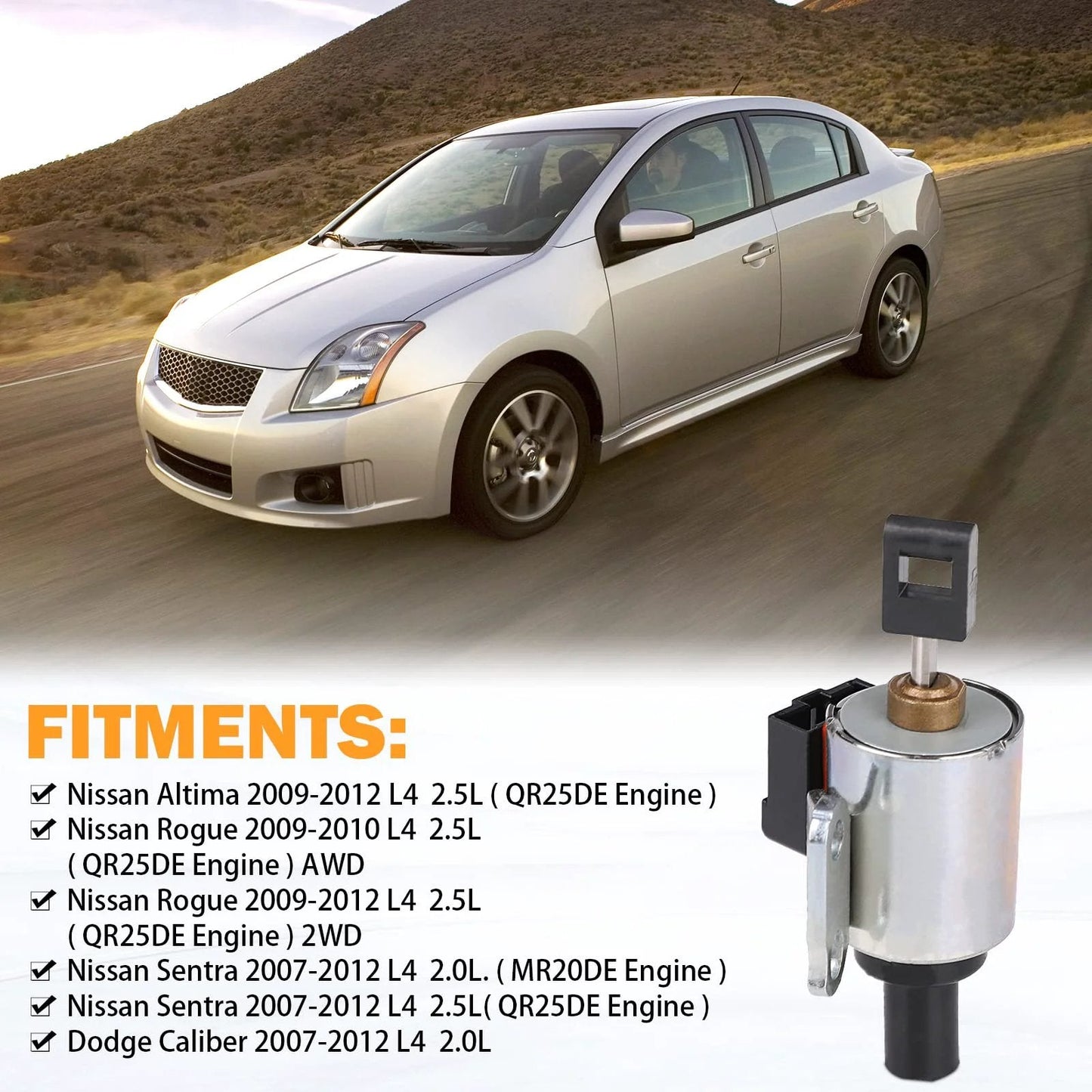 CVT Transmission Step Motor For 2009-2012 Nissan Altima 2.5L Rogue 2.5L Sentra 2.0L Dodge Caliber Valve Body Replacement JF011E RE0F10E F1CJA with car in background