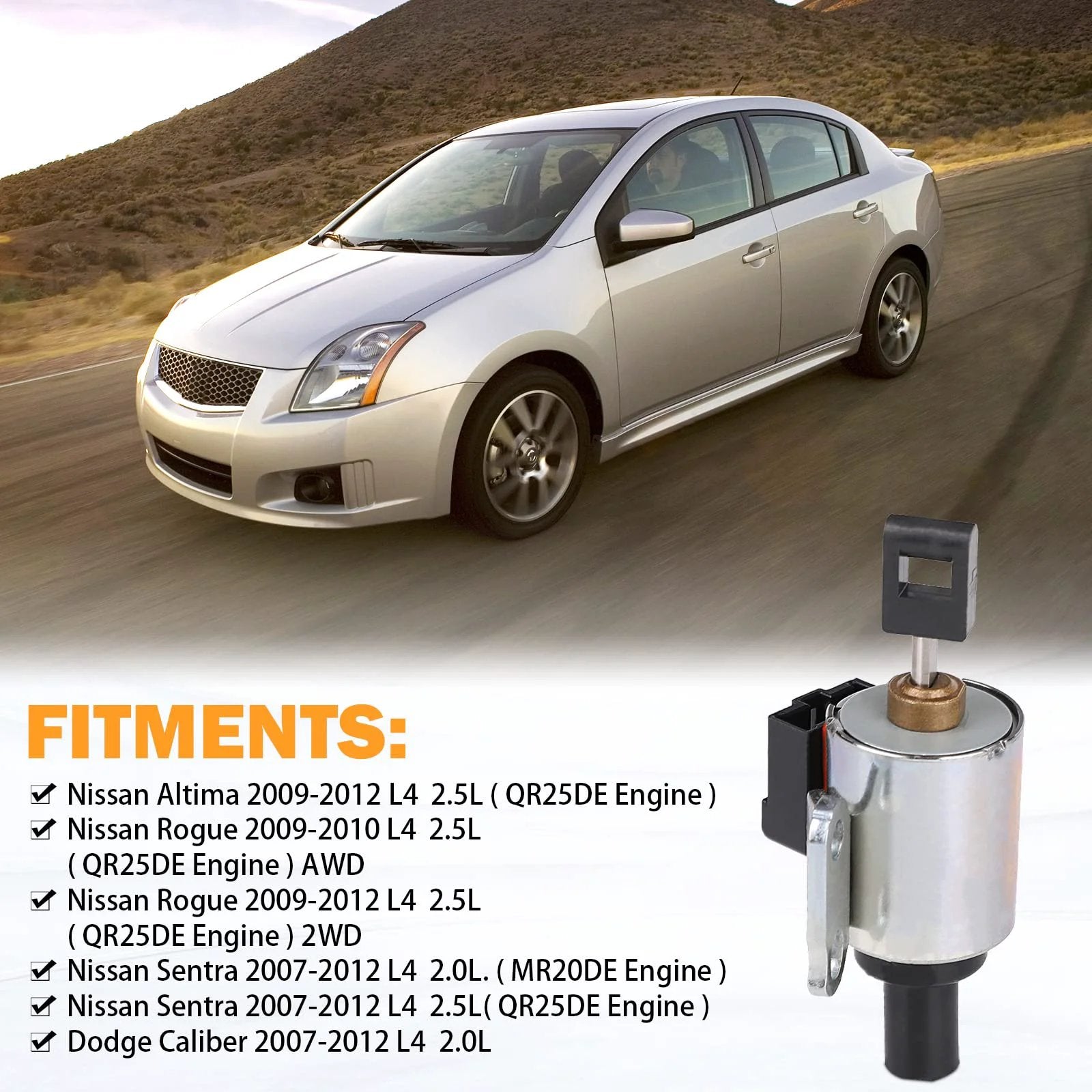 CVT Transmission Step Motor For 2009-2012 Nissan Altima 2.5L Rogue 2.5L Sentra 2.0L Dodge Caliber Valve Body Replacement JF011E RE0F10E F1CJA with car in background