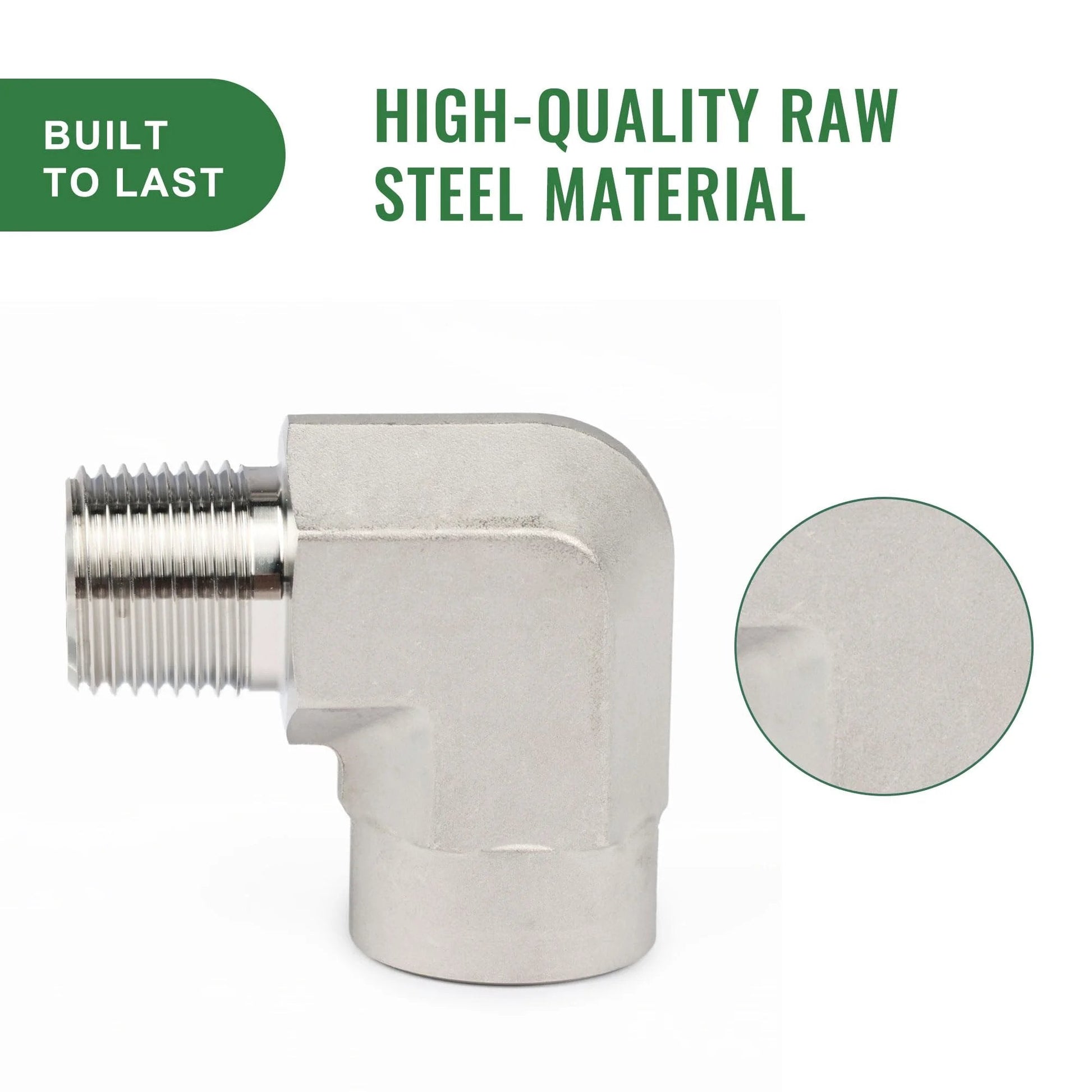 Side view of 304 Stainless Steel High Pressure 6000 Psi Right Angle Street Elbow Pipe Fitting Male To Female Thread Barstock For Plumbing