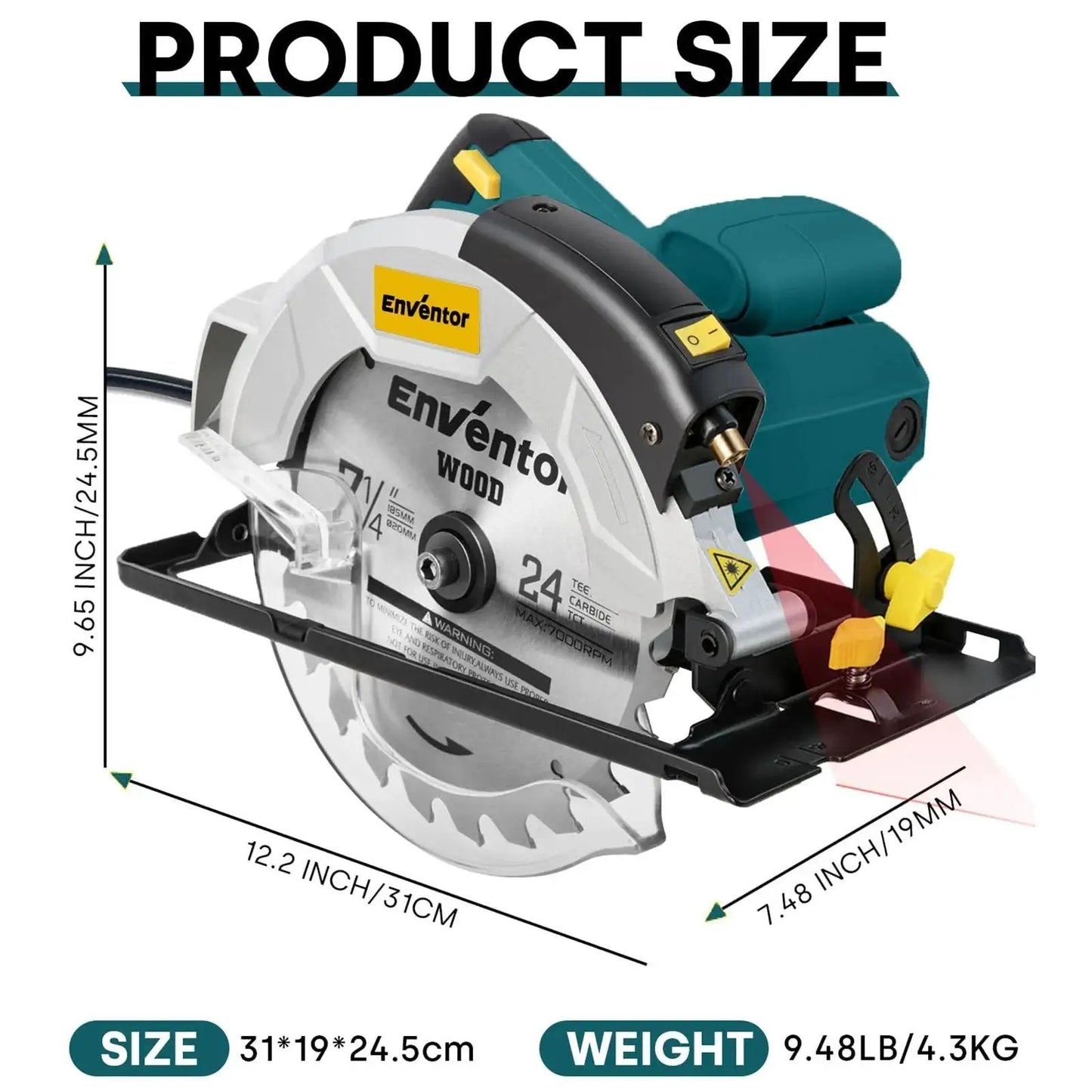Powerful 7-1/4 Inch Circular Saw With A 10A Pure Copper Motor And Laser Guide Delivers 5800 RPM Includes Two Blades 40T And 24T Adjustable Cutting Angle From 0 To 90 Degrees One Handed Bevel Design Blue