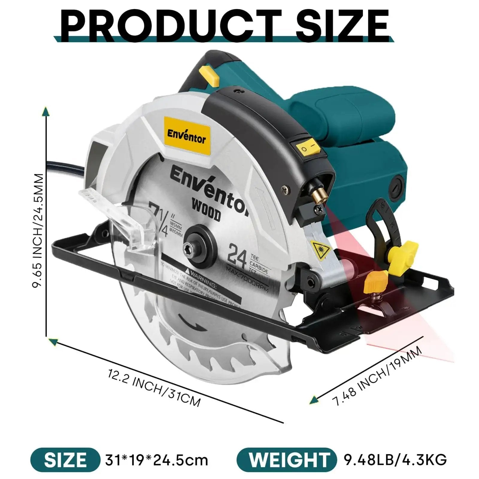 Powerful 7-1/4 Inch Circular Saw With A 10A Pure Copper Motor And Laser Guide Delivers 5800 RPM Includes Two Blades 40T And 24T Adjustable Cutting Angle From 0 To 90 Degrees One Handed Bevel Design Blue