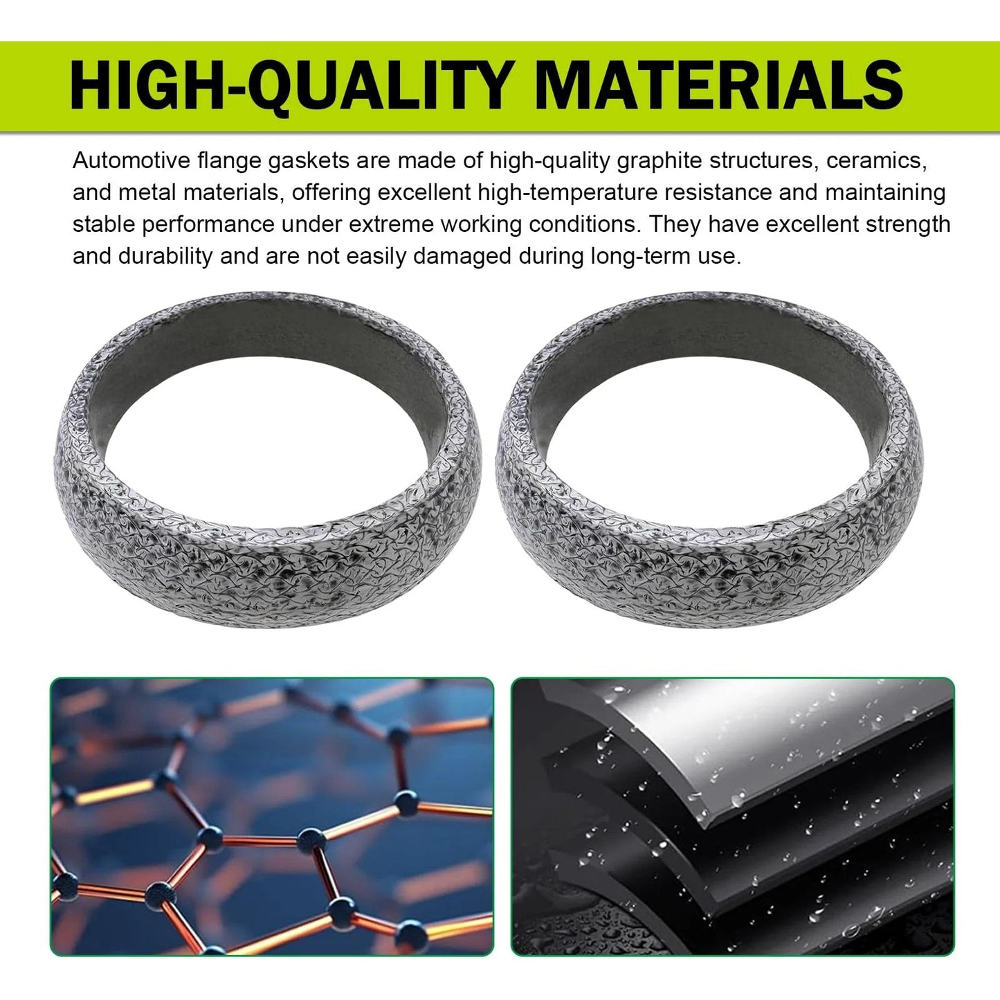 Universal 60mm ID Graphite Ceramic Exhaust Gasket Set 2 Pack For Manifold To Pipe Seal Leakproof Muffler Ring Replacement