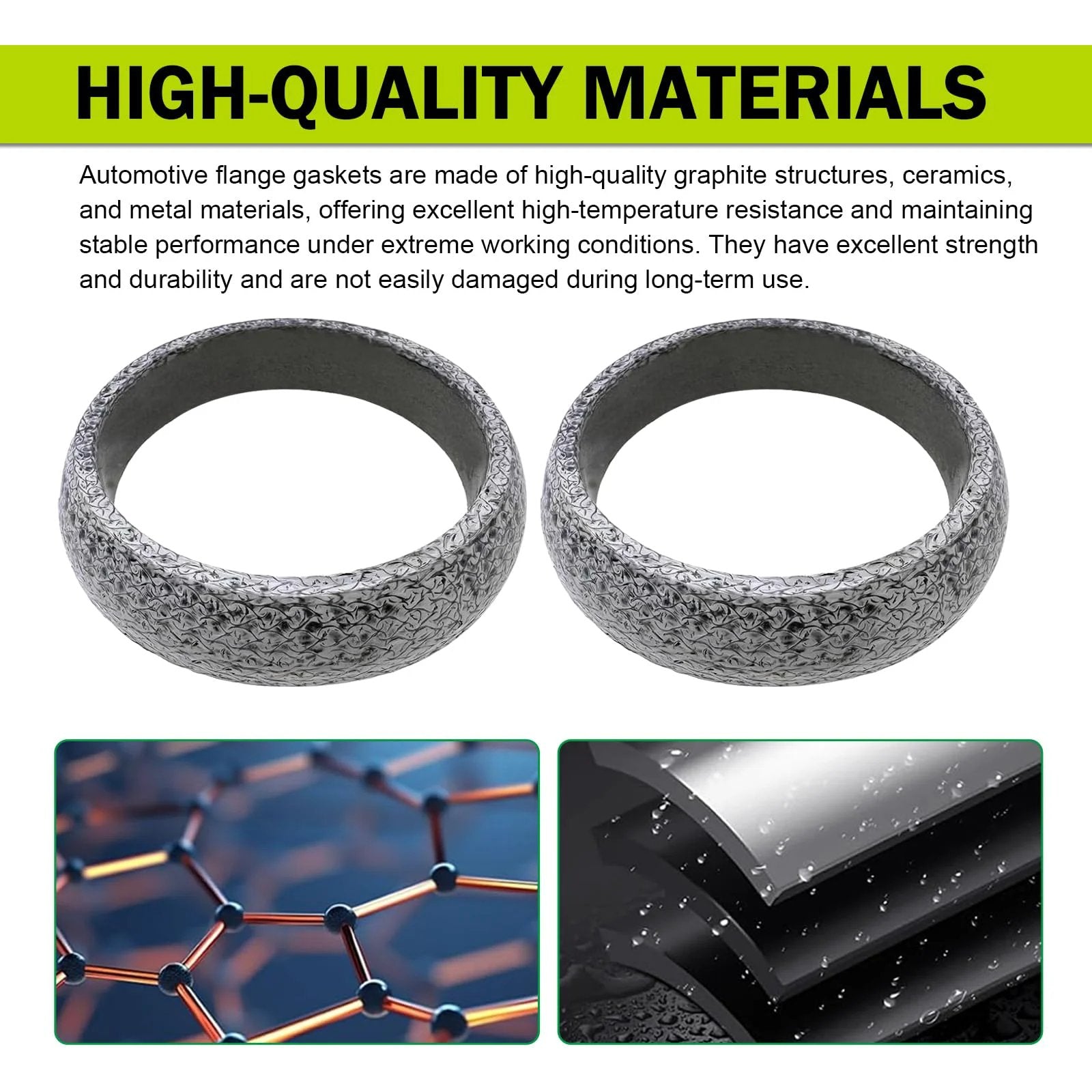 Universal 60mm ID Graphite Ceramic Exhaust Gasket Set 2 Pack For Manifold To Pipe Seal Leakproof Muffler Ring Replacement
