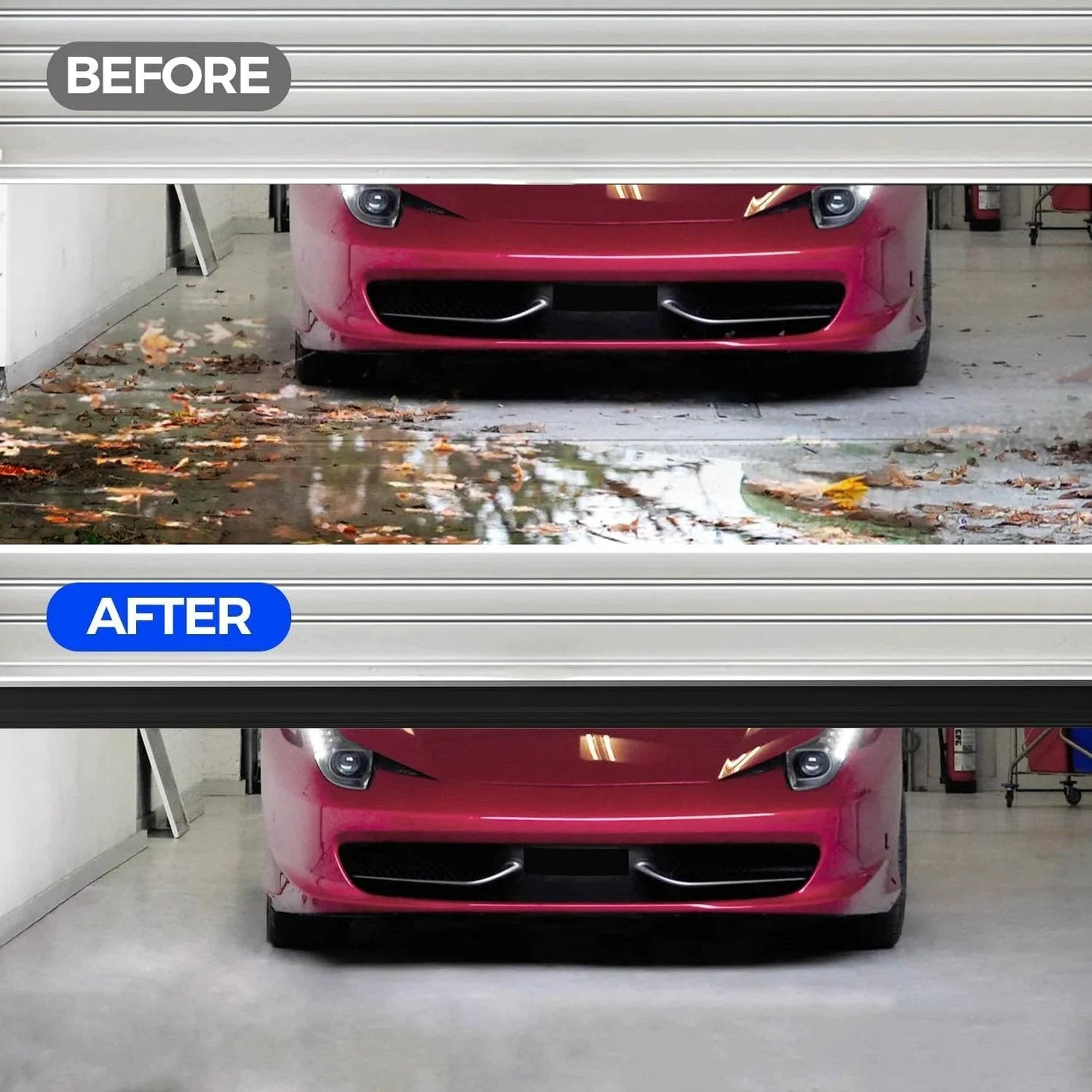 Before and after using Weatherproof EPDM Garage Door Seal for Bottom Weather Stripping Kit 22 Feet Black Five Sixteenth Inch