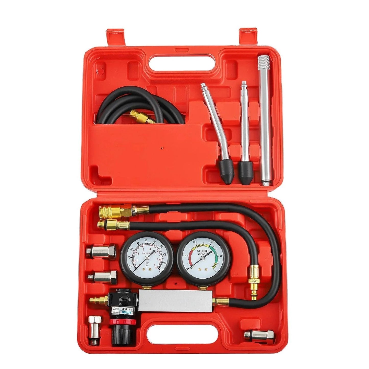 Dual Gauge Cylinder Leak Down Tester Kit For Gasoline Engines With Extension Rod And Simultaneous Pressure And Leak Rate Readouts MaXpeedingrods