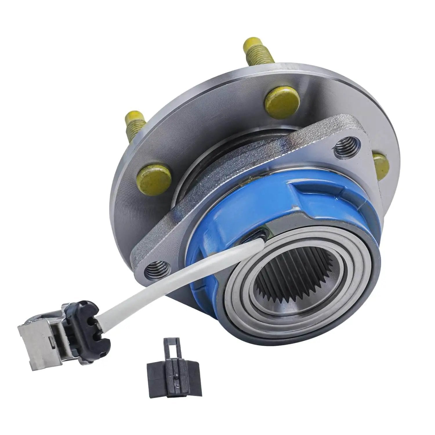 Front Wheel Hub & Bearing Assembly Set (2) for Chevy Impala, Monte Carlo, includes ABS sensor wire, 5-lug, 3-bolt flange