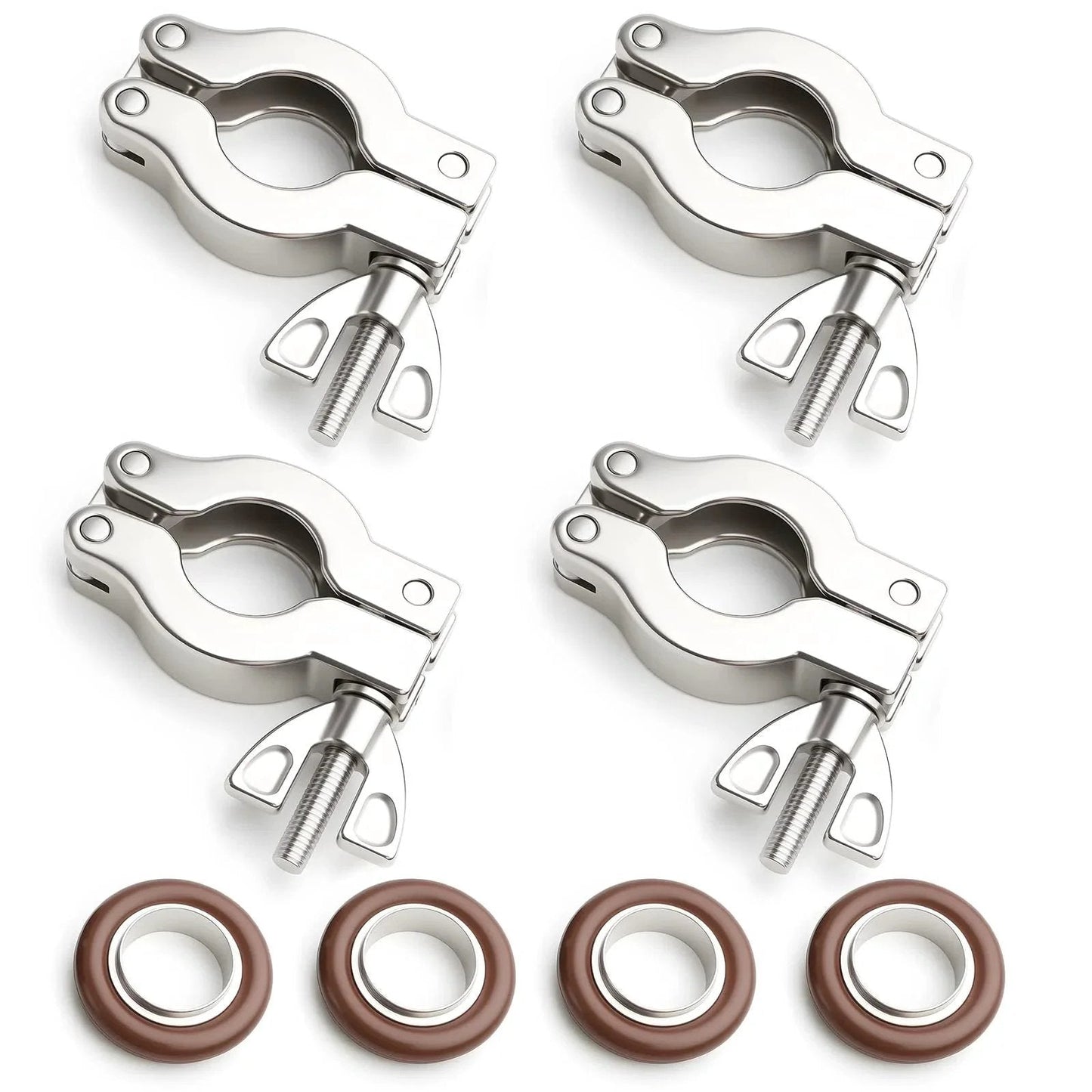 4 Pack KF16 Stainless Steel 304 Clamps with 304 Center Ring and Viton O Ring for Quick Clamps Ideal for High Pressure Tubing Applications