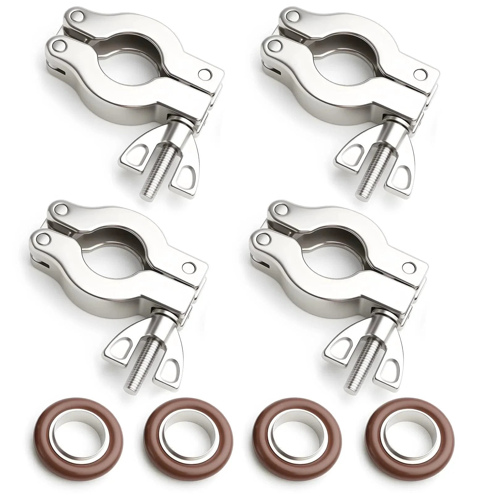4 Pack KF16 Stainless Steel 304 Clamps with 304 Center Ring and Viton O Ring for Quick Clamps Ideal for High Pressure Tubing Applications