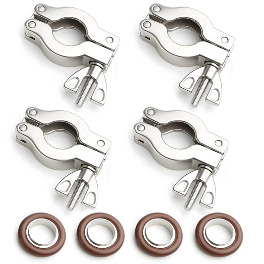 4 Pack KF16 Stainless Steel 304 Clamps with 304 Center Ring and Viton O Ring for Quick Clamps Ideal for High Pressure Tubing Applications