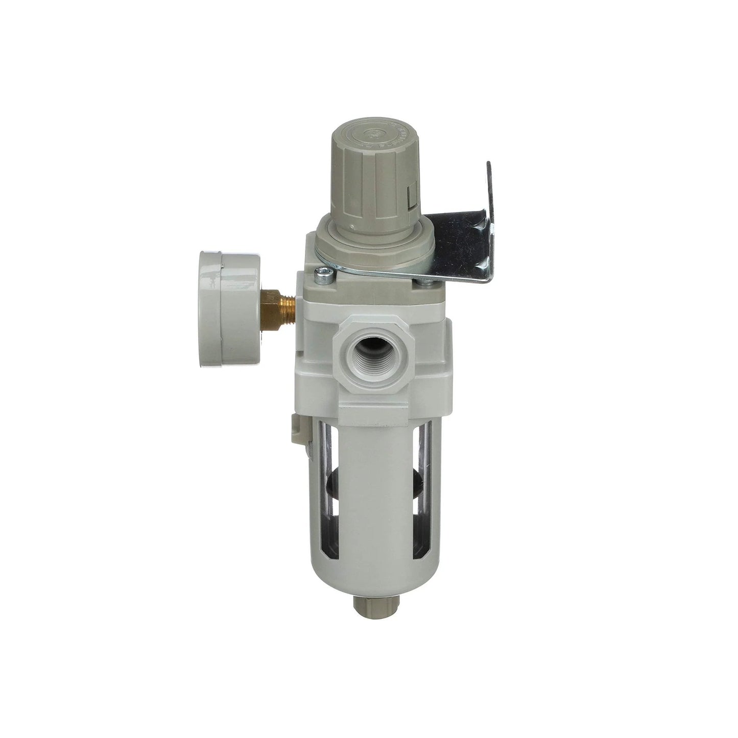 All In One One Half NPT Compressed Air Filter Regulator Piggyback Combo With Manual Drain Poly Bowl Bracket And Gauge By PneumaticPlus