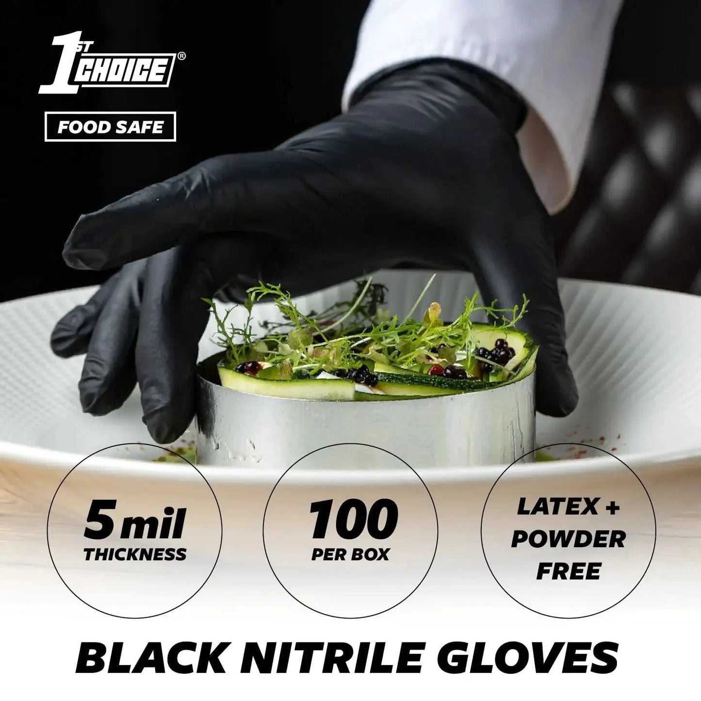 XXL Black Nitrile Gloves 5 Mil Food Grade Latex Free Powder Free used in food preparation