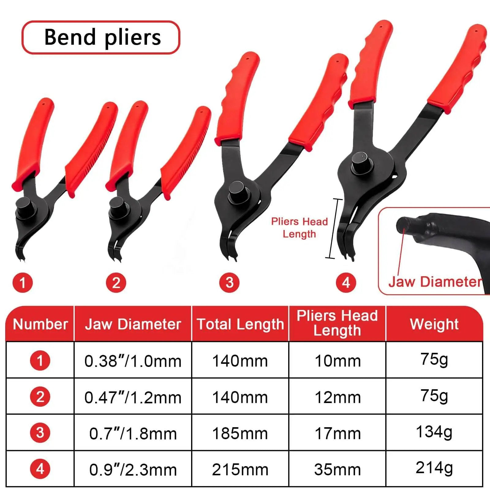 Bent pliers from Ten Piece Snap Ring Pliers Set For Automotive Retaining Rings Removal And Installation Including Internal And External Circlips.