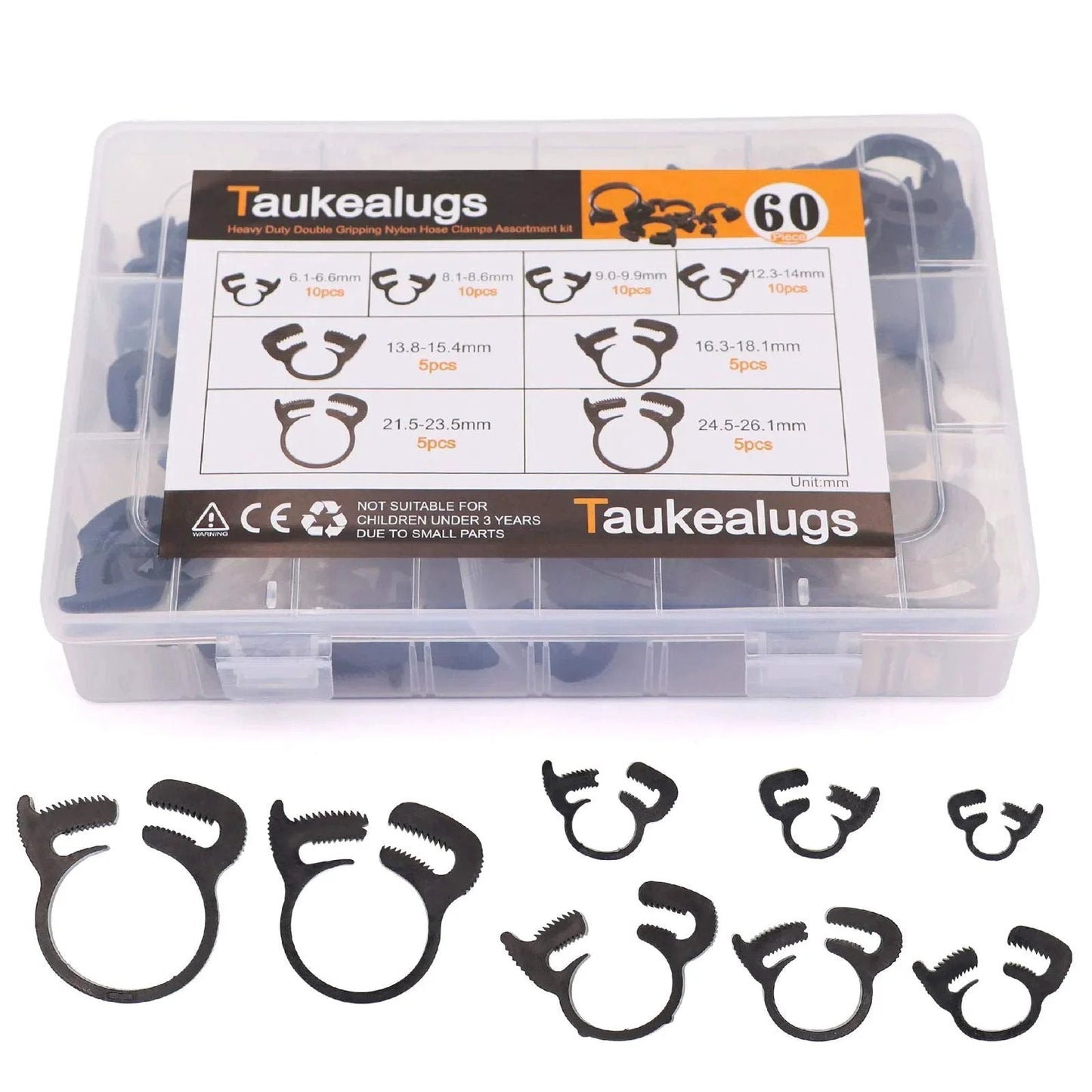 56-Pcs Heavy Duty Nylon Hose Clamps Assortment With Double Snap Grip For 1/4inch to 1inch Tubing in Plastic Storage Box
