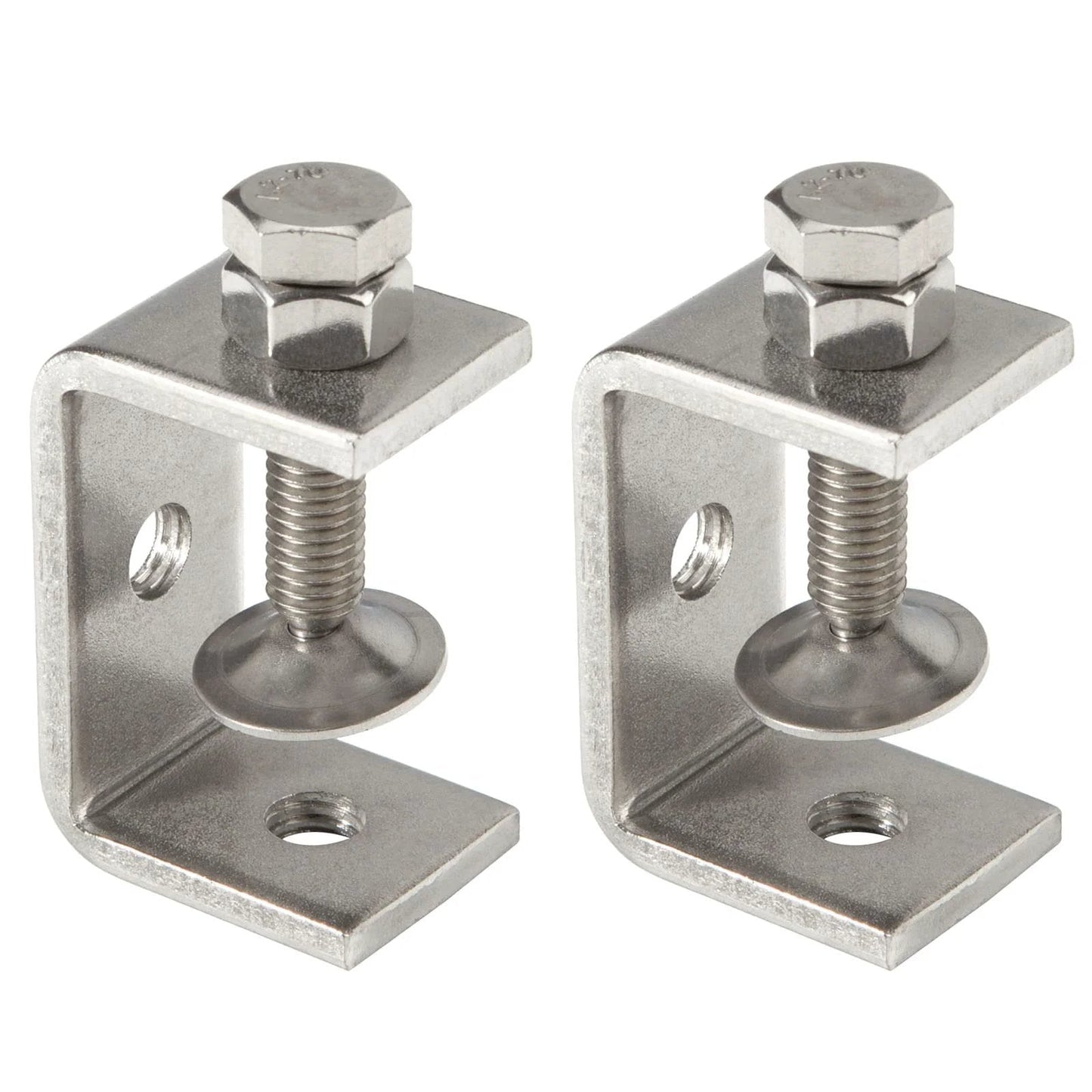 Heavy Duty 2 Pack Stainless Steel C Clamp G Clamp With Wide Jaw Openings For Woodworking Welding Auto Repair And Home Improvement Tools Pro Grade 304 Stainless Tiger Clamp Set For Secure Fastening, front view of pair with bolt and nut design
