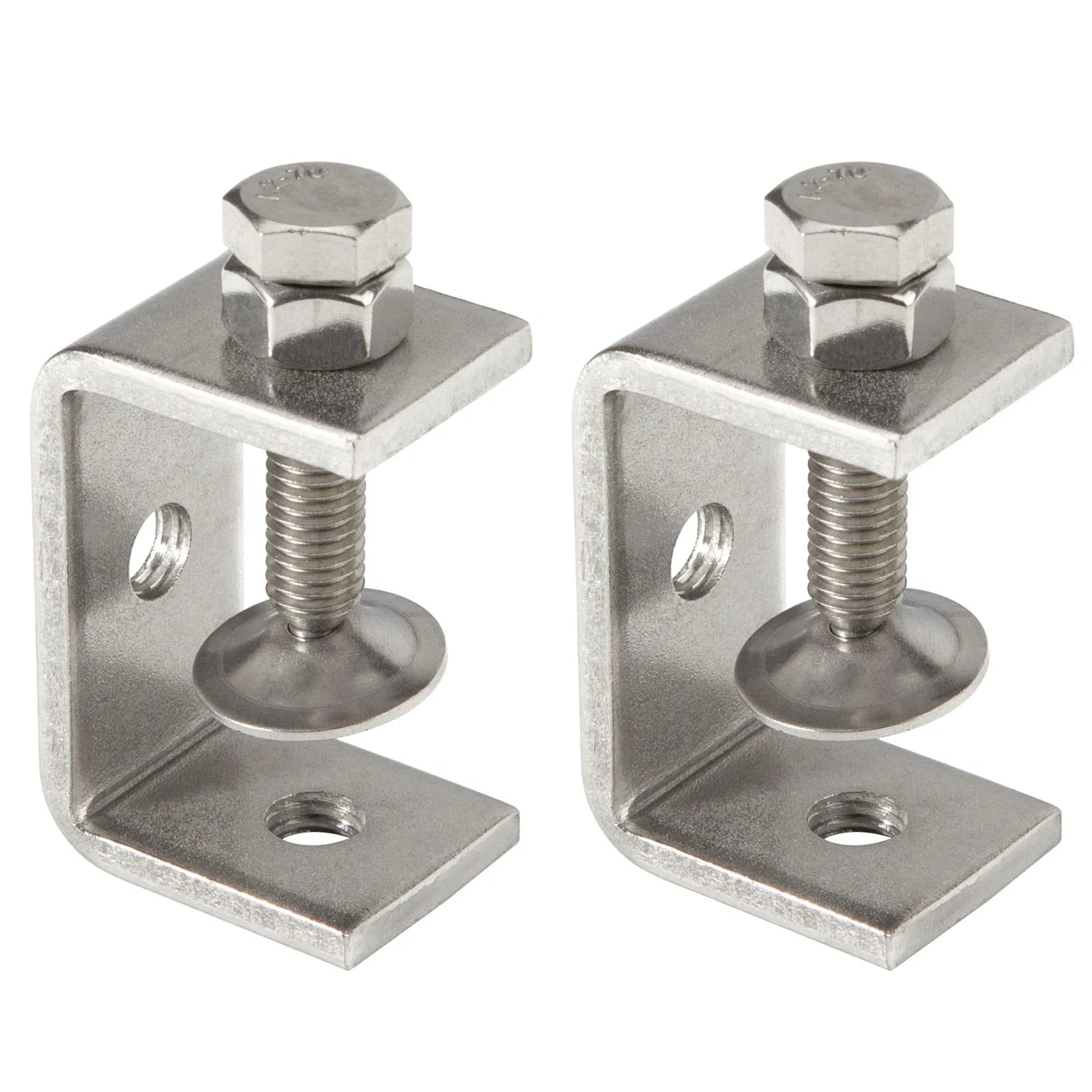 Heavy Duty 2 Pack Stainless Steel C Clamp G Clamp With Wide Jaw Openings For Woodworking Welding Auto Repair And Home Improvement Tools Pro Grade 304 Stainless Tiger Clamp Set For Secure Fastening, front view of pair with bolt and nut design