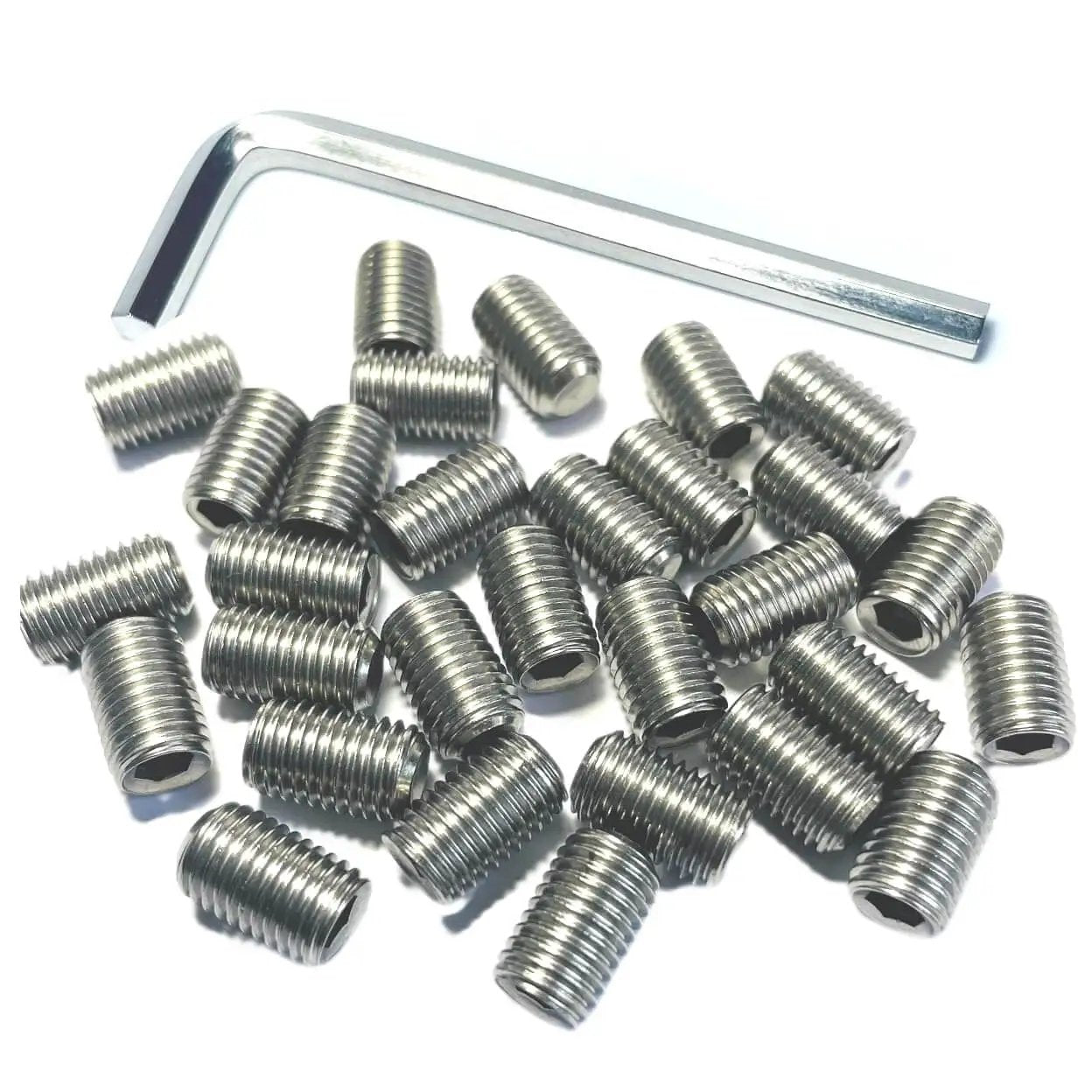 Durable 304 Stainless Steel Set Screws 30 Piece Pack Five Sixteenth Thread Twenty Four Per Inch Hex Socket Grub Screws With Allen Wrench