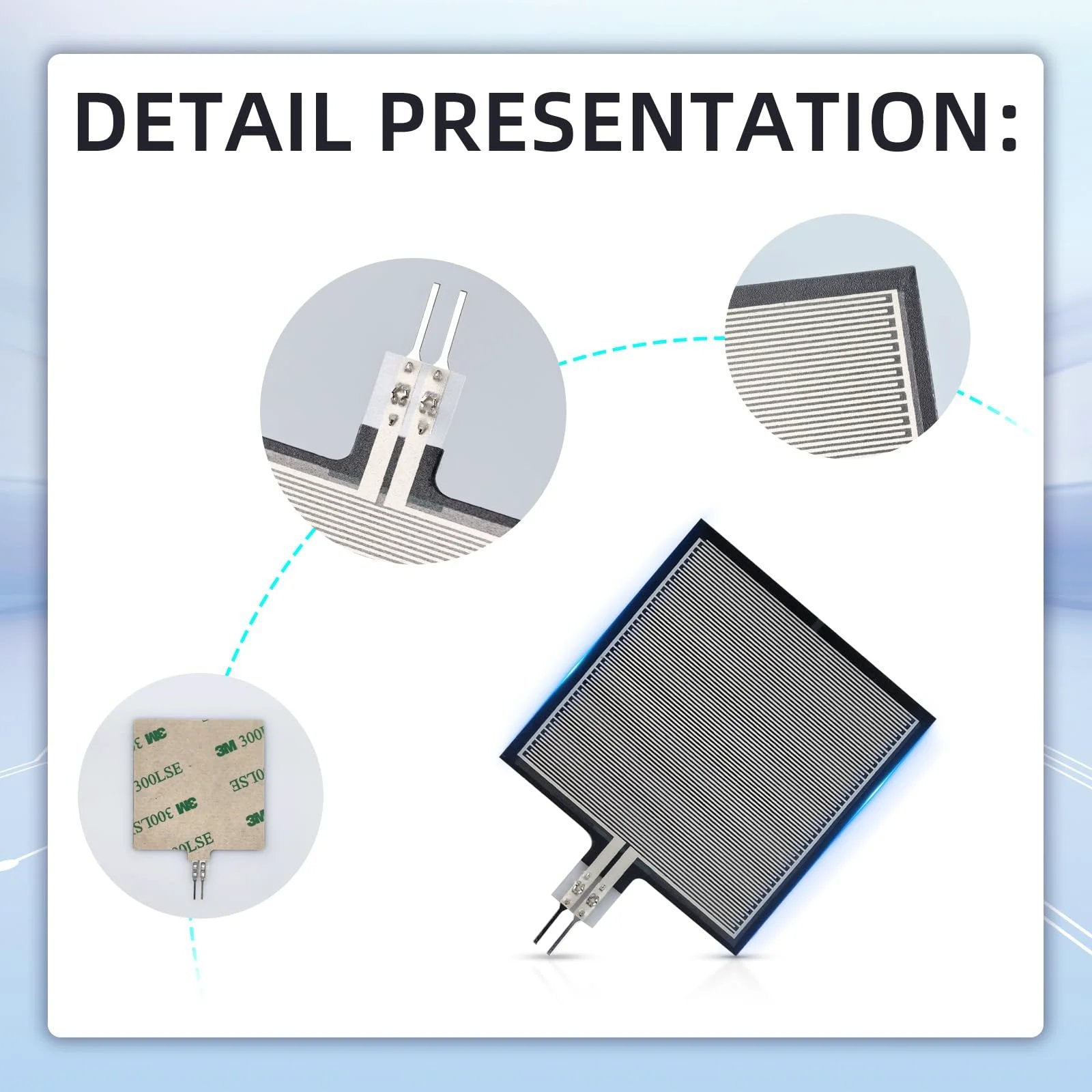 Two Pack Thin Film Pressure Sensor Pads RP S40 ST High Precision FSR406 Force Sensor details with connectors and texture