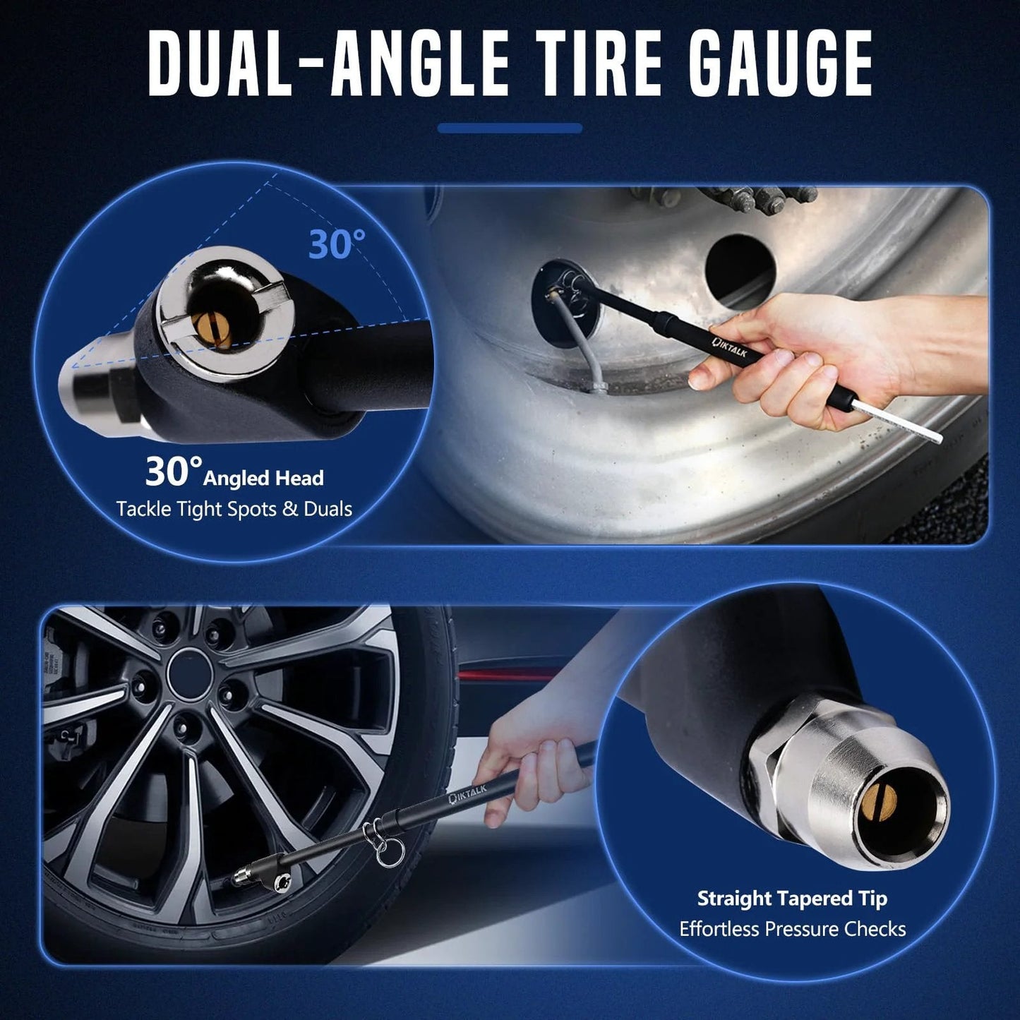 Beefy Heavy Duty Dual Head Tire Pressure Gauge 12 Inch For Semi Trucks RVs Cars And Motorcycles Dual Valve Heads In Use