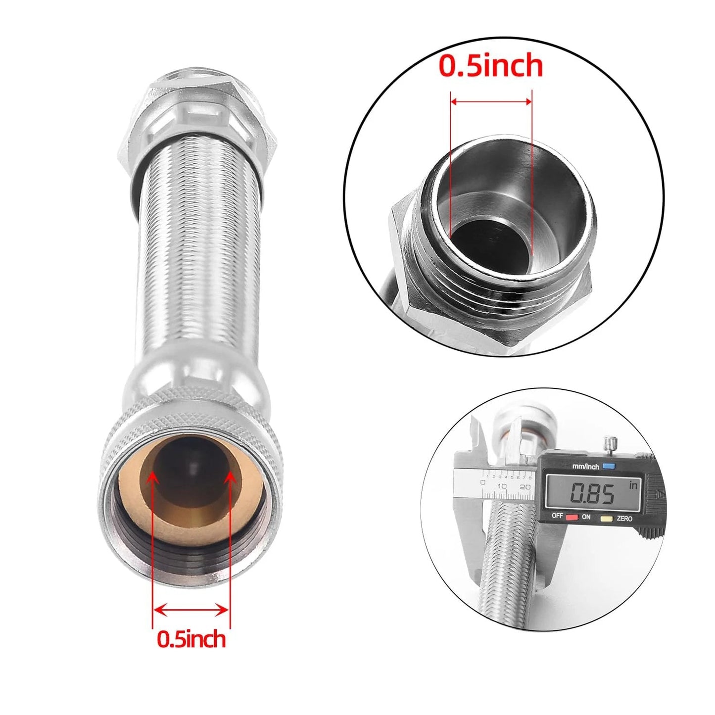 Heavy Duty Stainless Steel Braided Garden Hose Extension With 45 Degree Bend, 9.5 Inch Length, Kink-Resistant Nickel-Plated Copper Fittings, EPDM Core