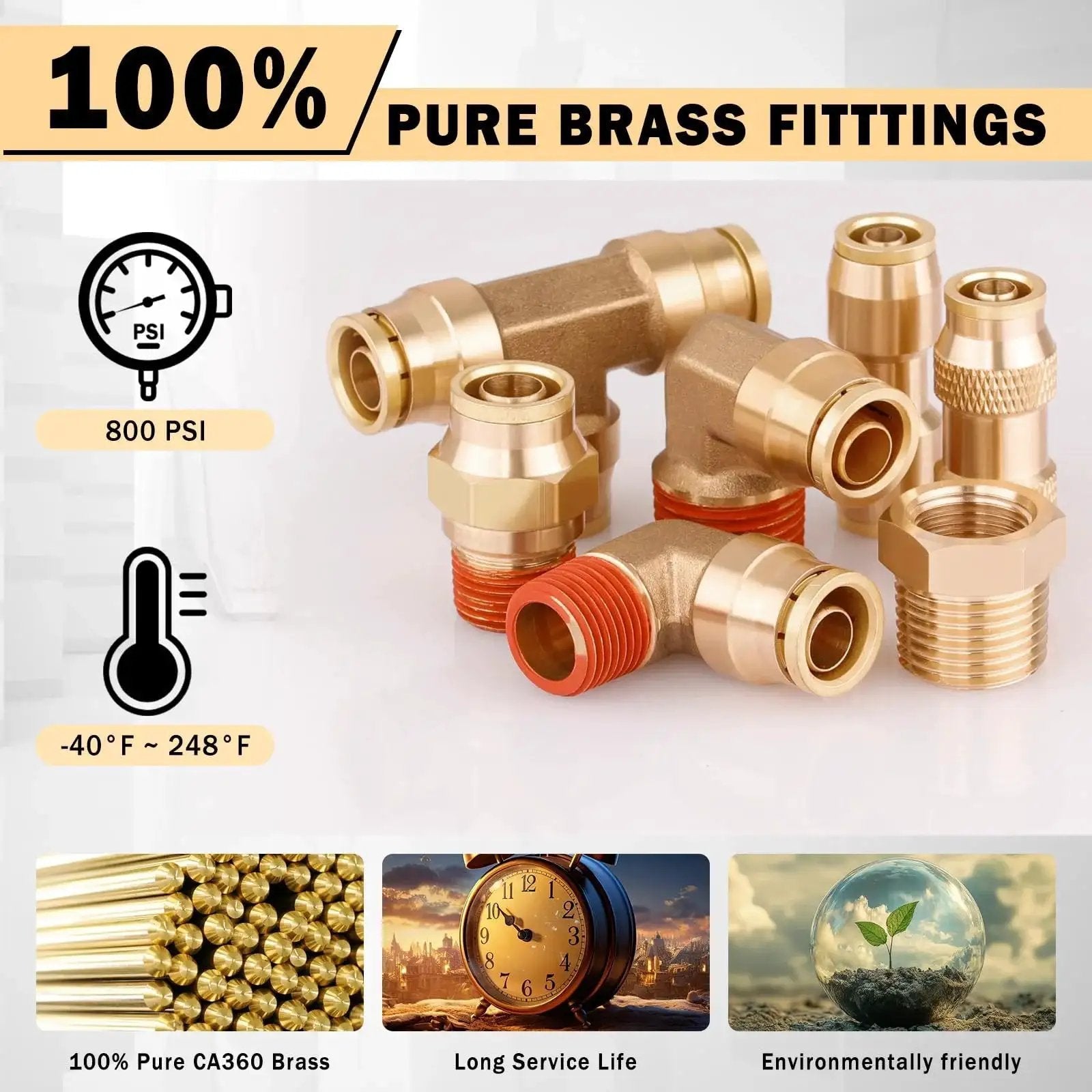 76 Piece Brass DOT Air Line Fittings Kit With Push To Connect And NPT Threads for quick connect air hose and pneumatic tubing.