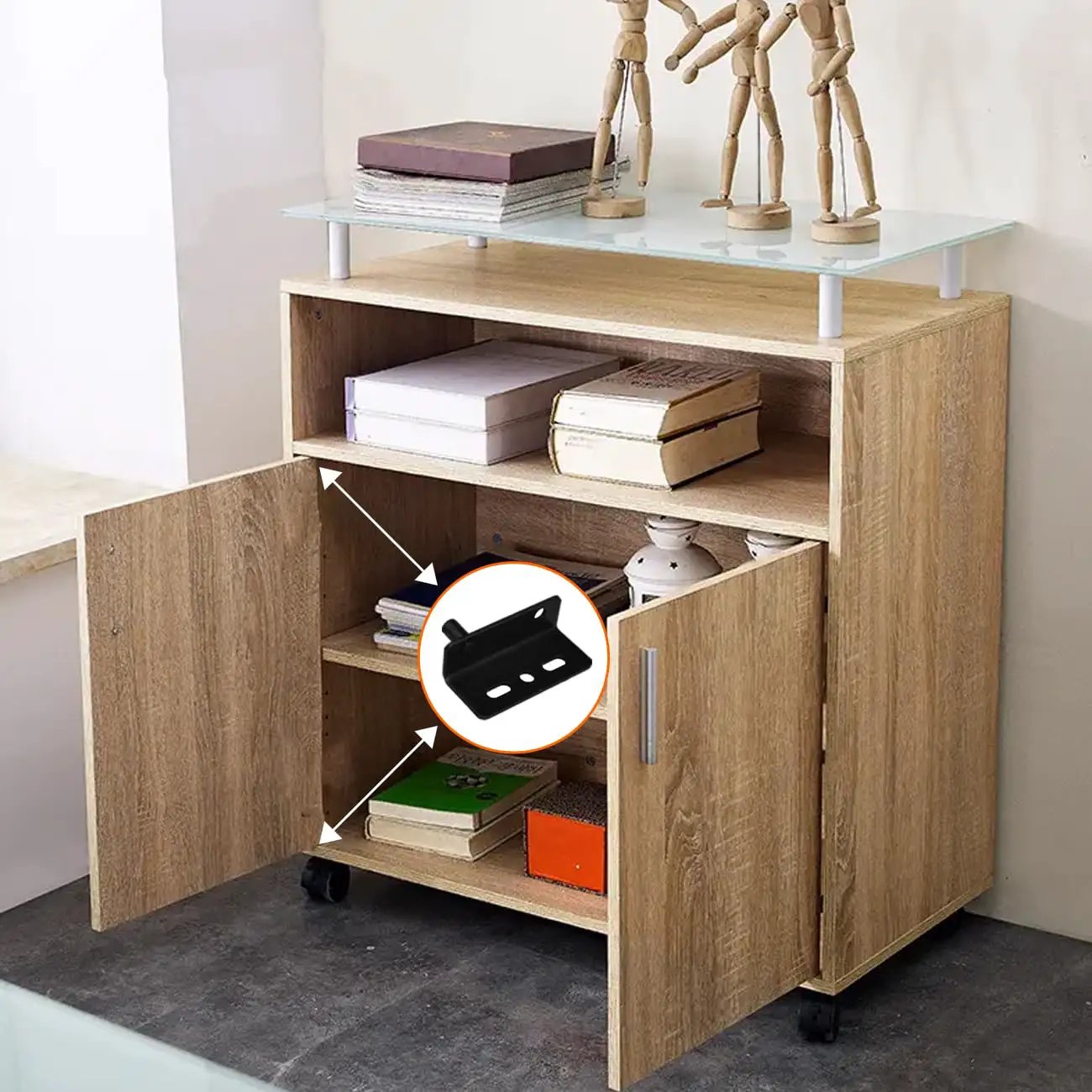 Black Heavy Duty Concealed Shaft Pivot Door Hinges Set For Wood Doors Cabinets Wardrobes And Showcases 2 Sets Installed