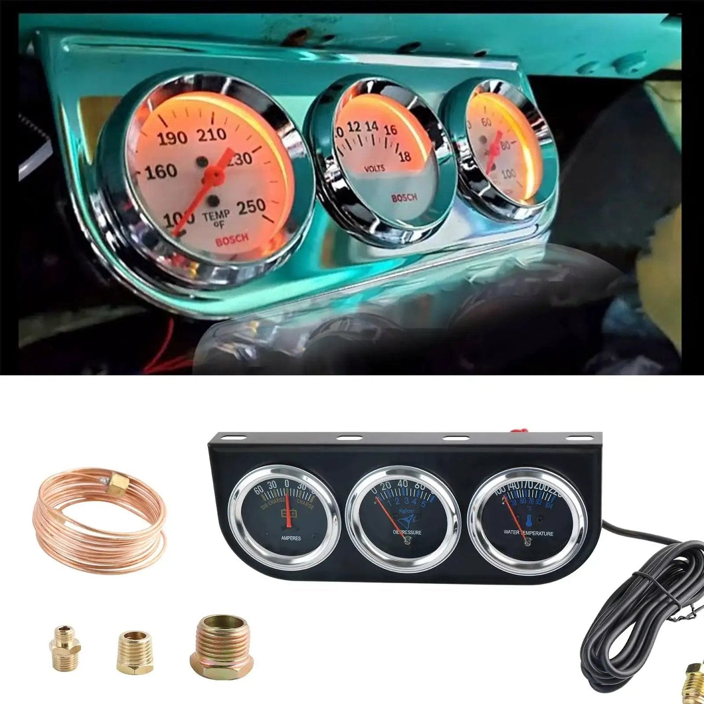 Triple Gauge Kit 2 Inch Chrome Mechanical 3 In 1 Amp Meter Oil Pressure Gauge And Water Temperature Gauge For Cars And Boats Bagaraatan