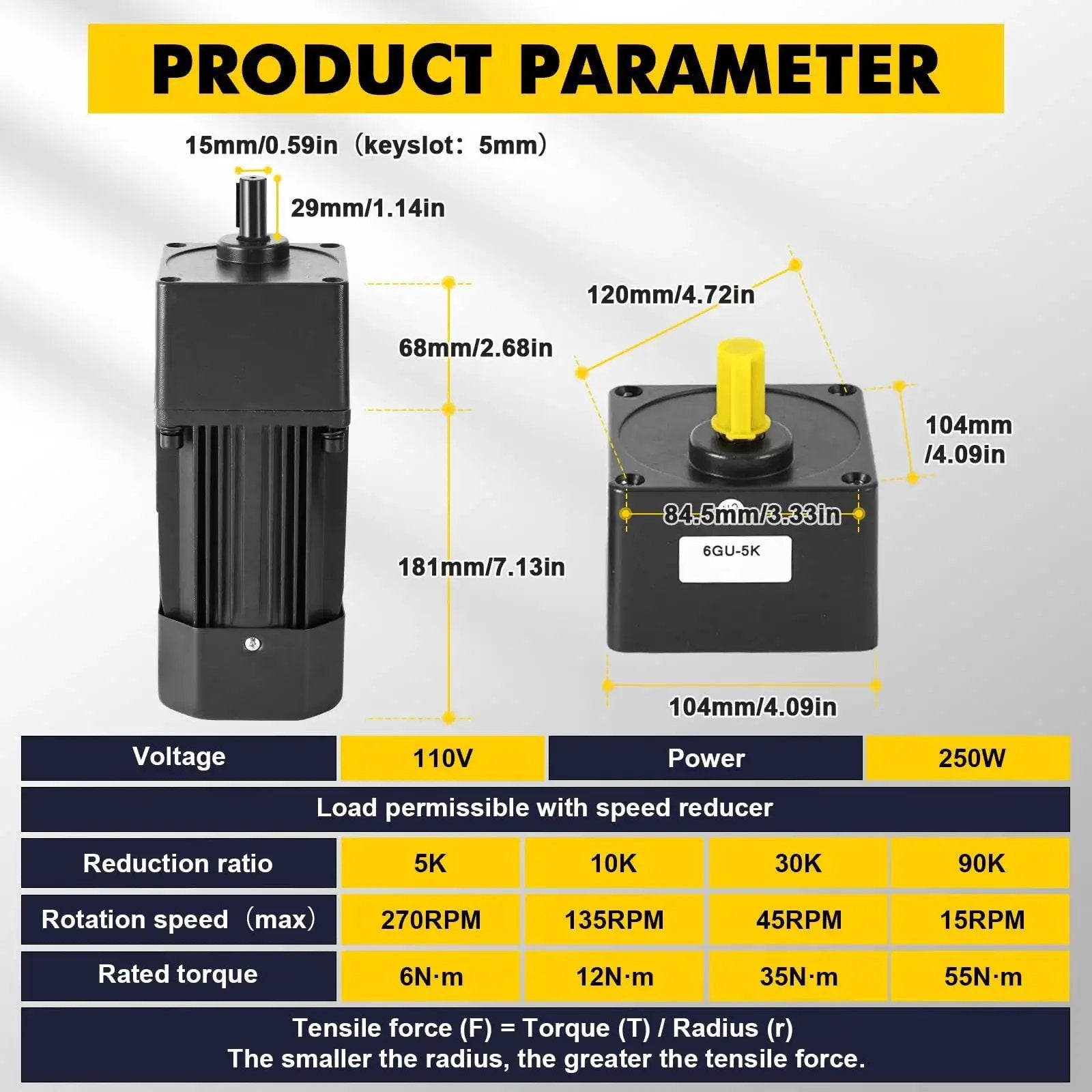Heavy Duty 250W AC Motor With Gearbox And Bracket, Adjustable 0 To 45 RPM, 1 To 30 Gear Reducer, 35 Nm Peak Torque, 15mm Shaft
